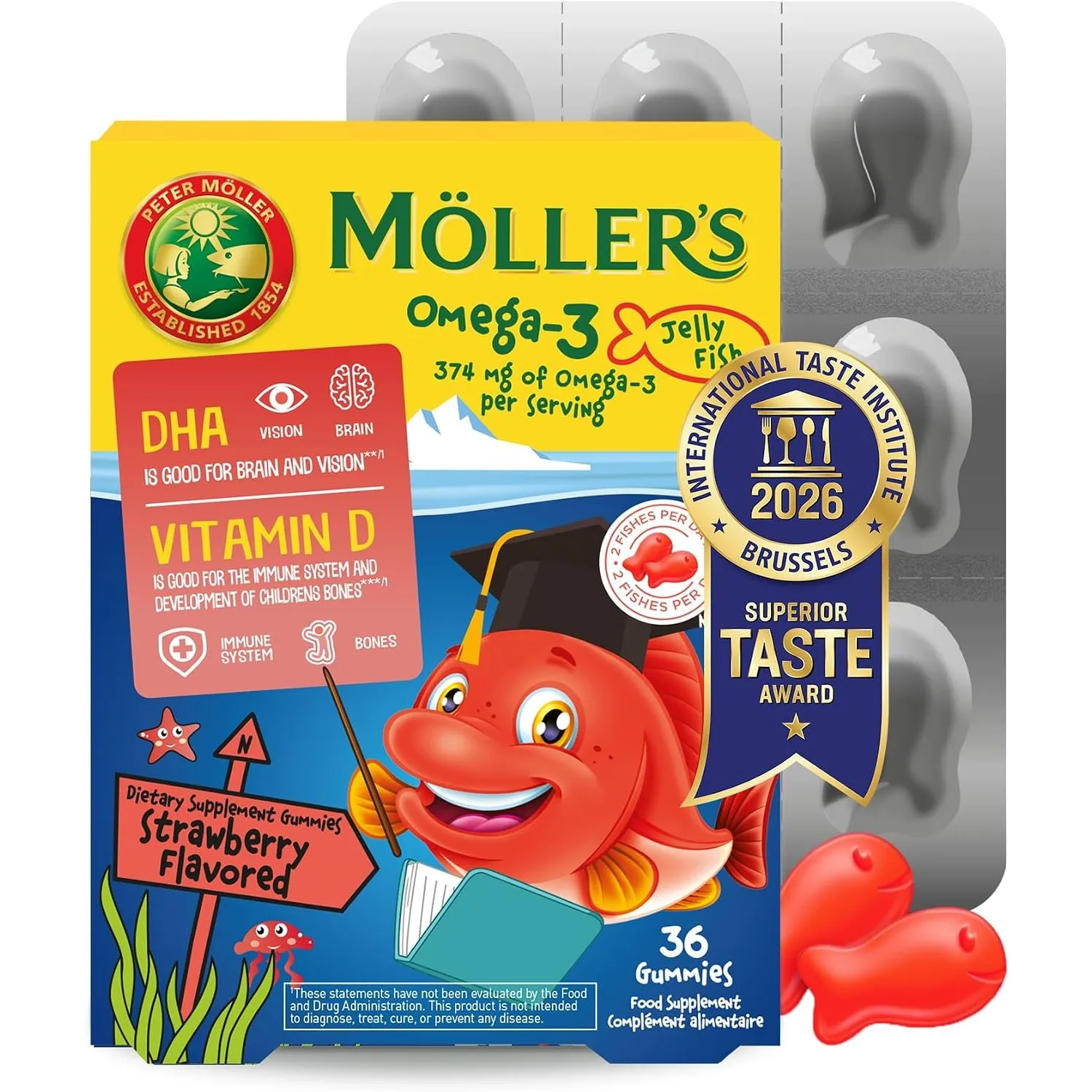 Möller's Omega 3 Kapseln für Kinder | Natürliche Omega 3 Fischtran mit Erdbeergeschmack | Mit DHA und EPA | Leicht zu k…