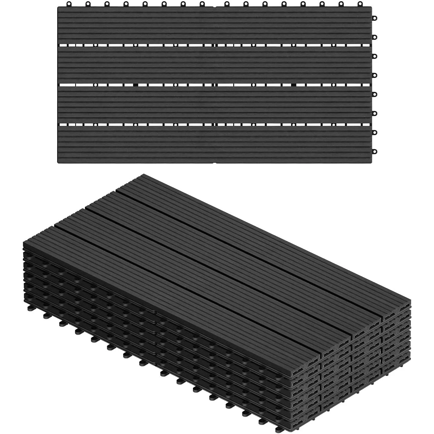 WOLTU WPC Fliese, Terrassenfliesen Holz-Optik, Bodenbelag mit Klicksystem, 30 x 60 cm, Anthrazit (6 Stück /1 m²)