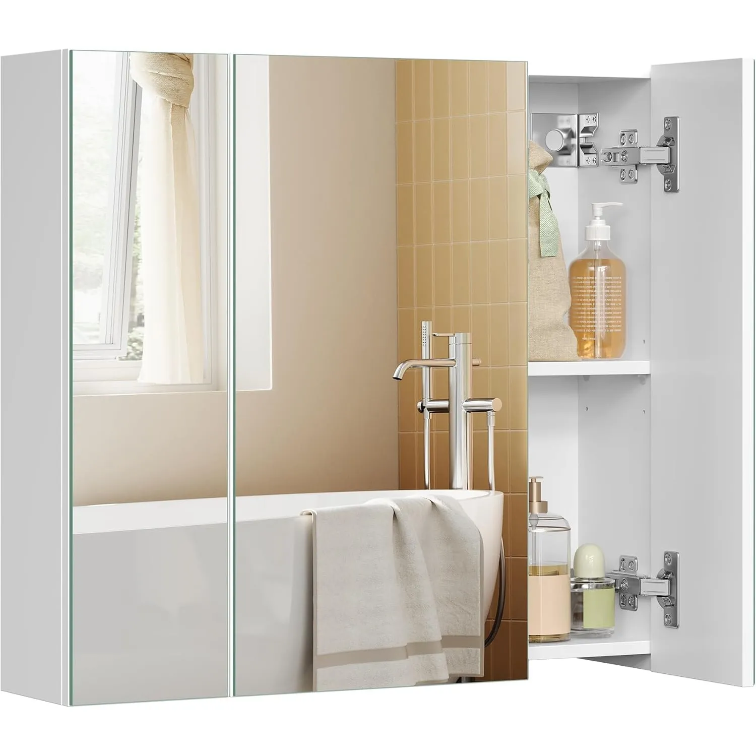 VASAGLE Spiegelschrank, Badezimmerschrank, mit 3 Türen, 15 x 60 x 55 cm | Aufbewahrungsschrank, mit verstellbaren Regal…