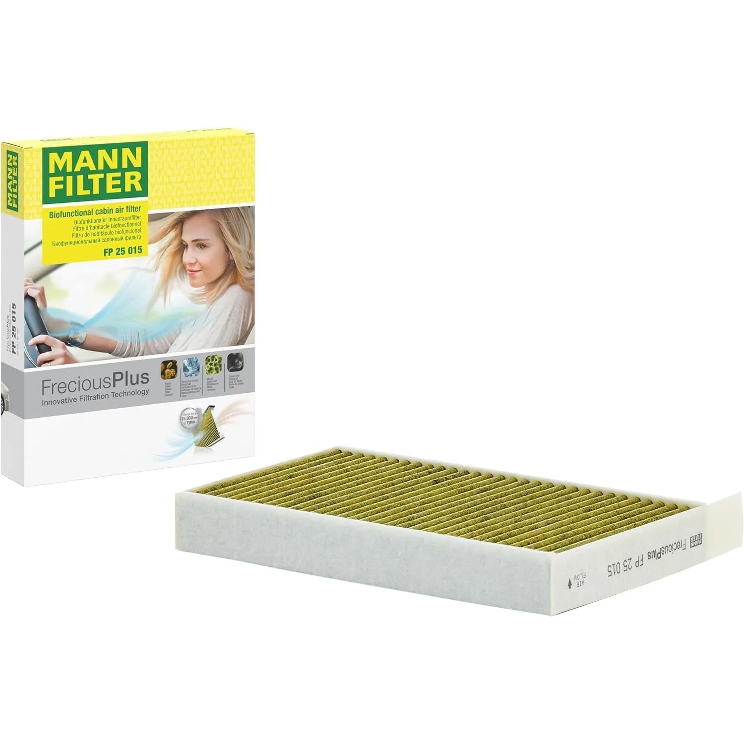 MANN-FILTER FP 25 015 Innenraumfilter/Kabinenluftfilter - FreciousPlus Biofunktionaler Pollenfilter - für Pkw + Transpo…