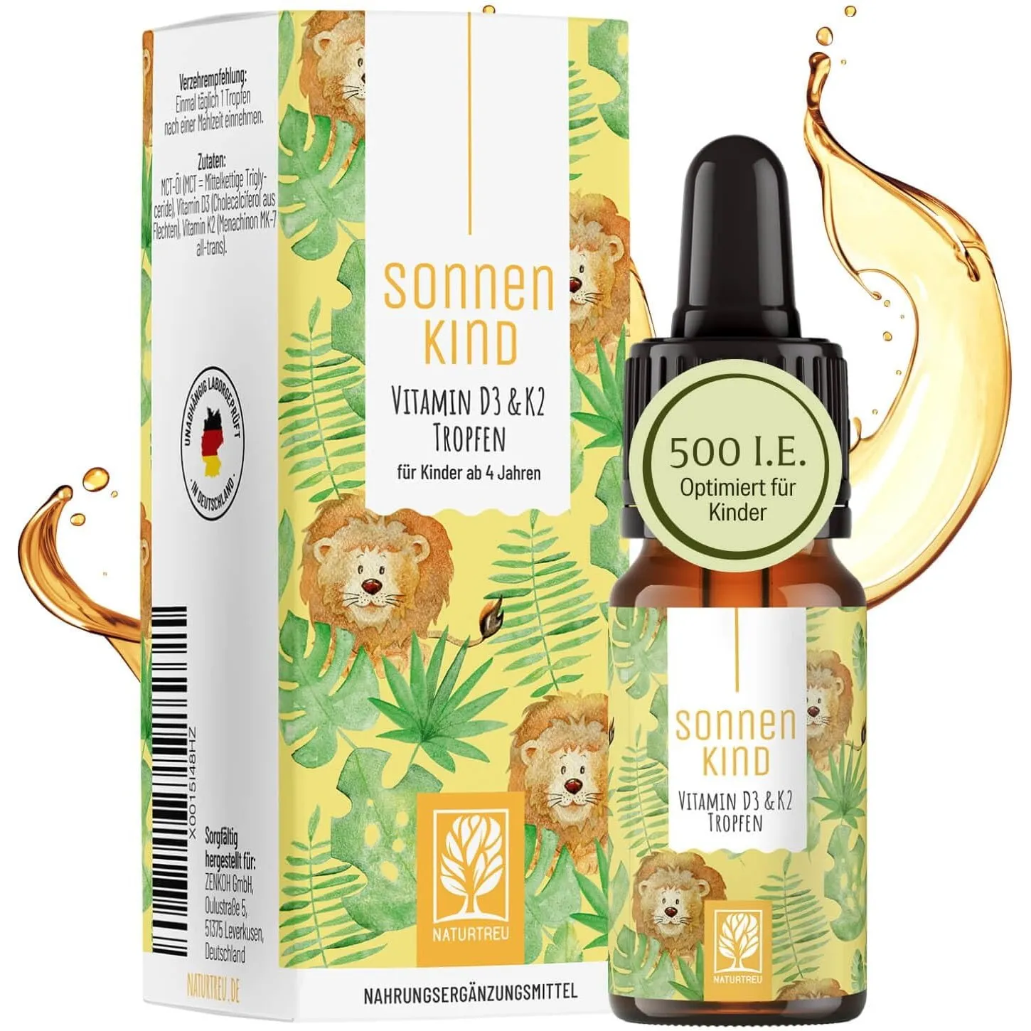 NATURTREU® Vitamin D3 K2 Tropfen für Kinder - 100% Vegan für 300 Tage