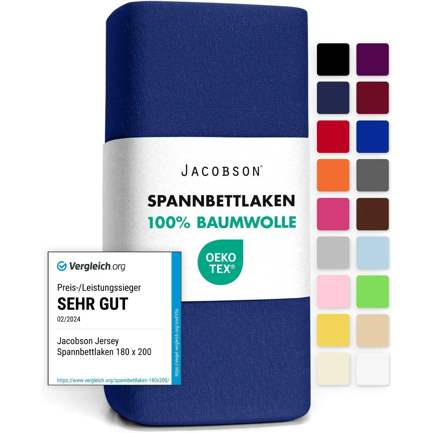 Jacobson Jersey Spannbettlaken Spannbetttuch Baumwolle Bettlaken (90x200-100x200 cm, Royal Blau)