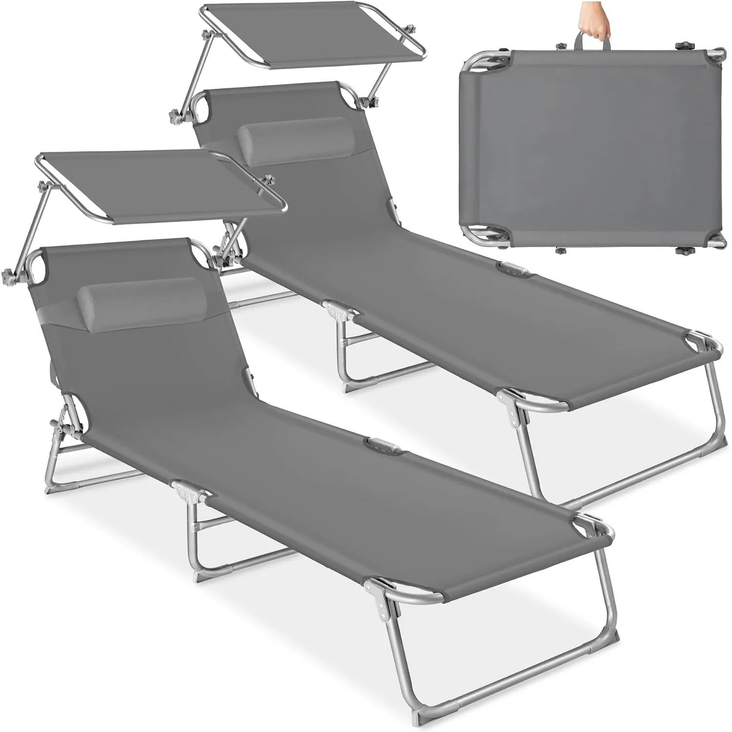 tectake 2er Set Sonnenliege - leicht und klappbar, leichte Liege für Camping und Garten, Perfekter Liegestuhl mit Dach,…