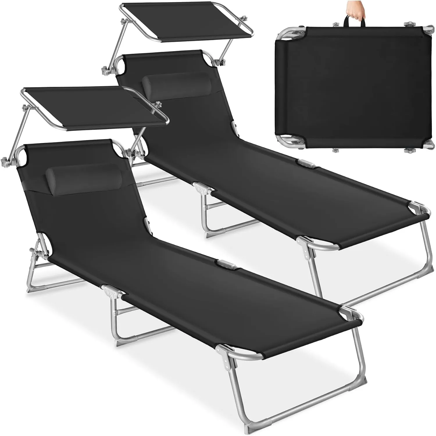 tectake 2er Set Sonnenliege - leicht und klappbar, leichte Liege für Camping und Garten, Perfekter Liegestuhl mit Dach,…
