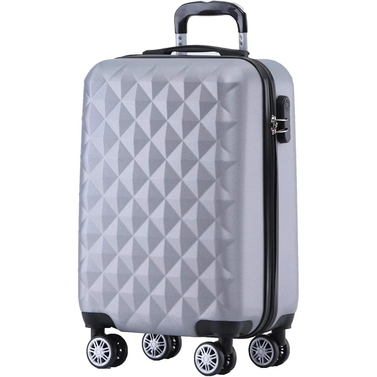 BEIBYE Zwillingsrollen 2066 Hartschale Trolley Koffer Reisekoffer Gepäck M-L-XL-Set (Silber, M)