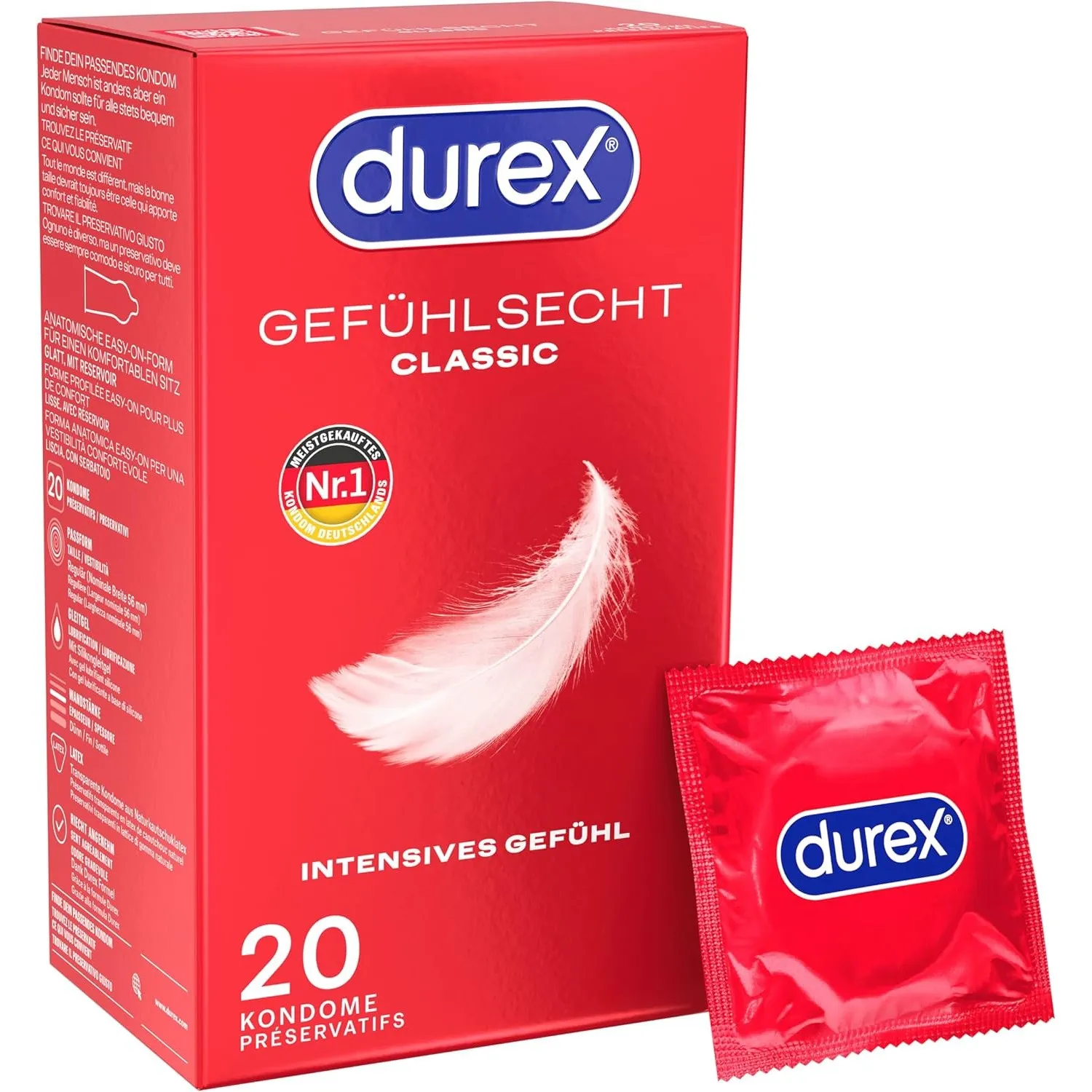 Durex Gefühlsecht Classic Kondome dünn, 20 Stück, sicher & bequem