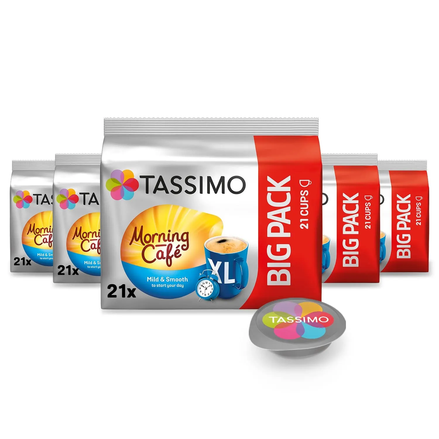 Tassimo Kapseln Morning Café XL Mild & Smooth, Big Pack, 5 x 21 Pads, 105 Kaffeekapseln