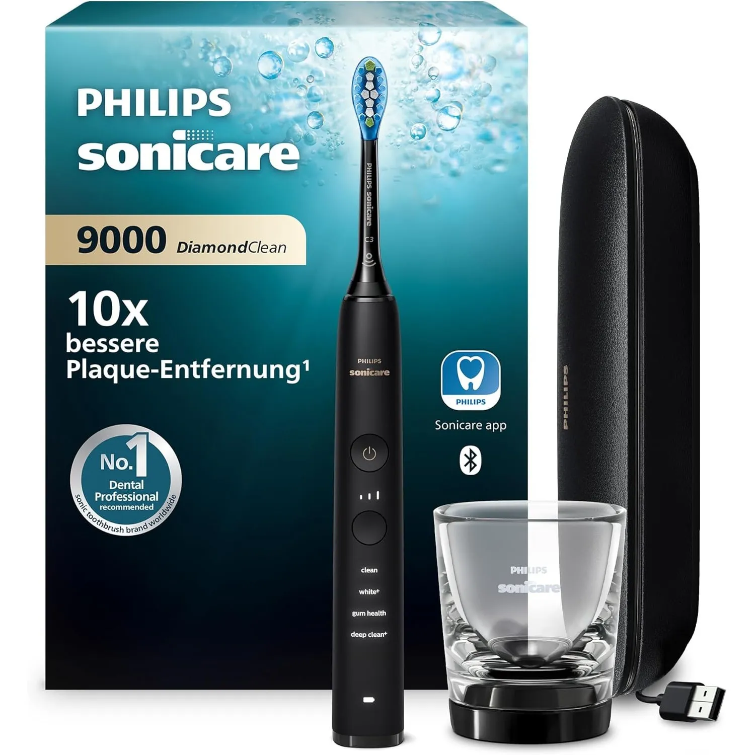 Philips Sonicare DiamondClean 9000 elektrische Zahnbürste, Schallzahnbürste mit App, Drucksensor, 4 Putzmodi, 3 Intensi…