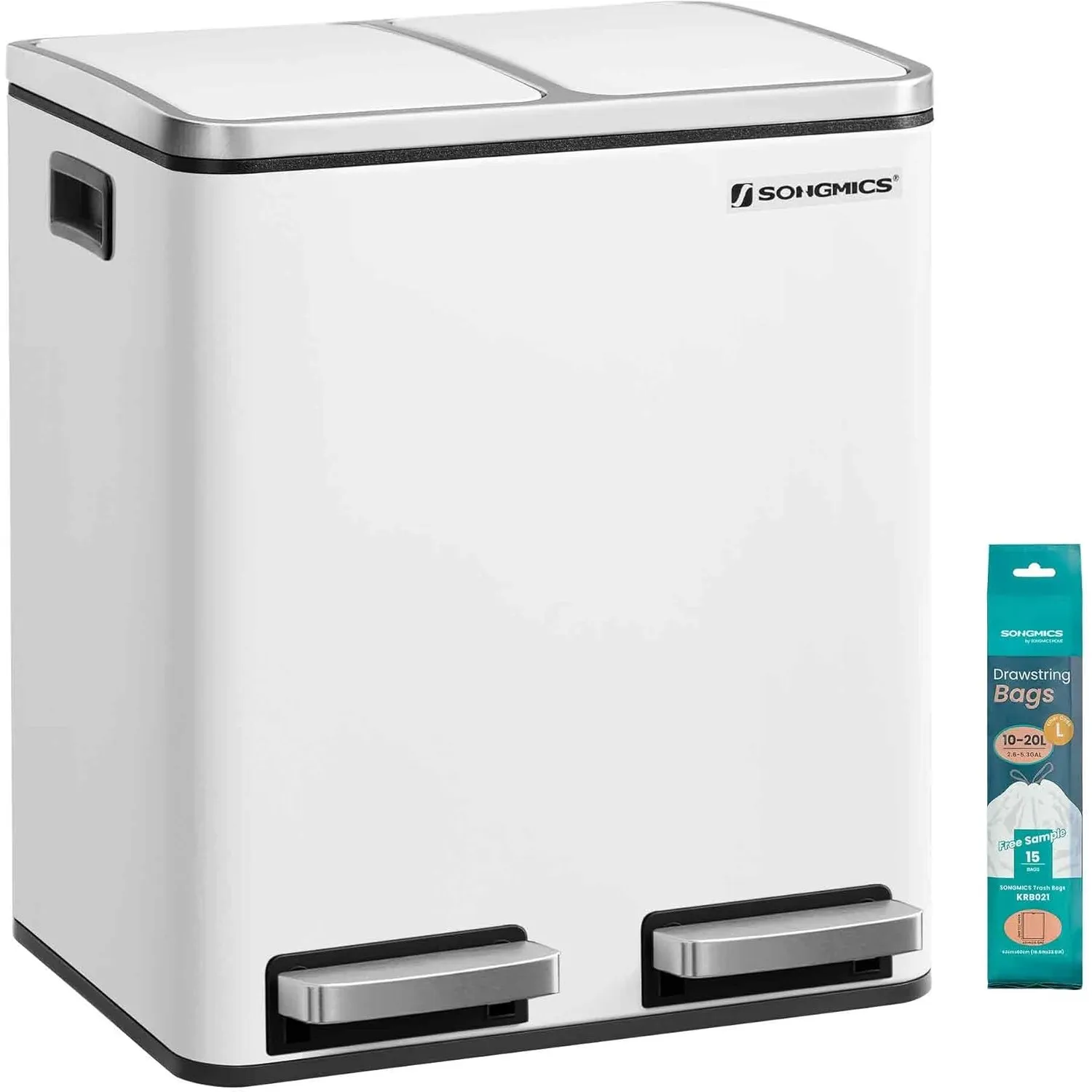 SONGMICS Mülleimer Küche, 2 x 15 Liter, Mülltrennsystem 2 Fächer