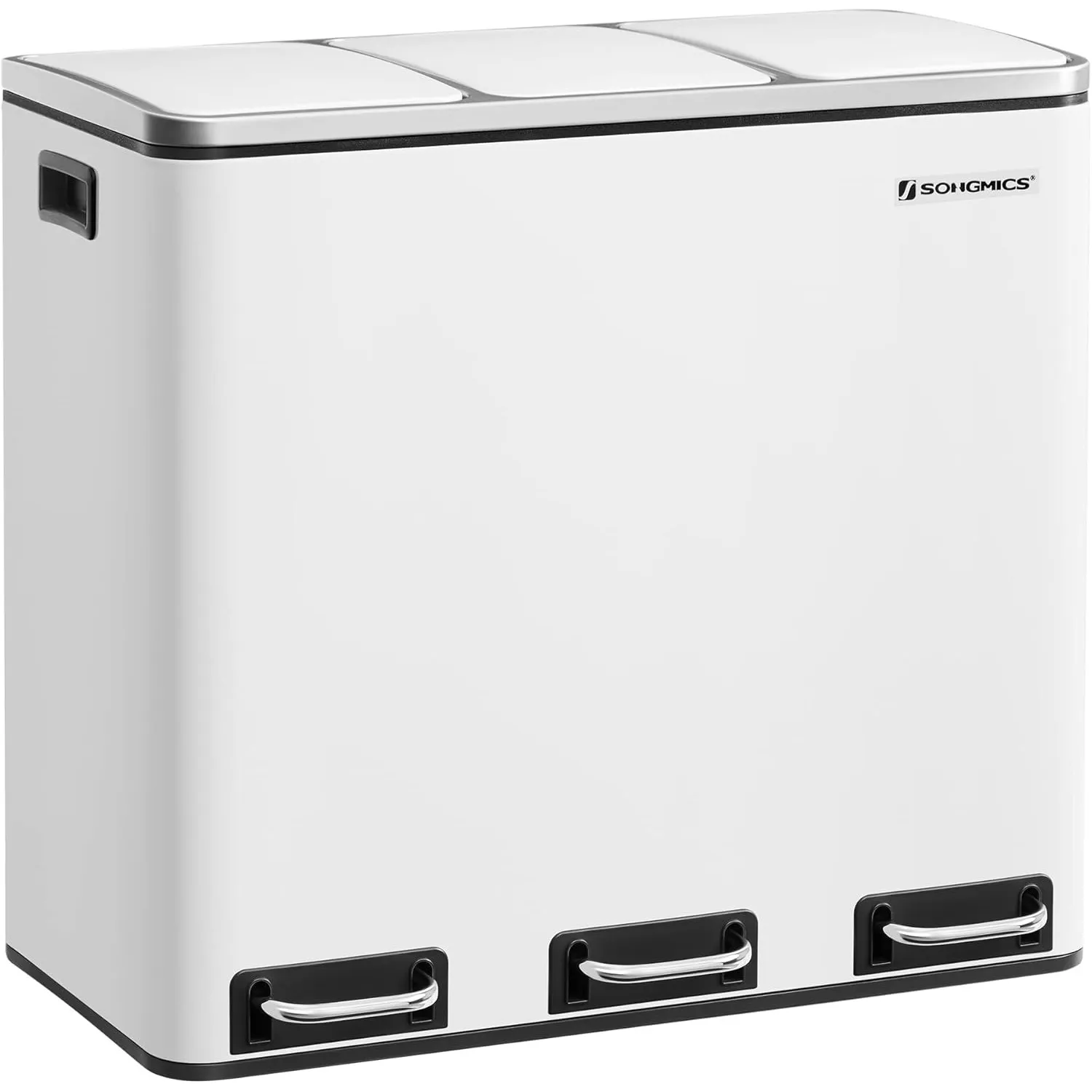 SONGMICS Mülleimer Küche, 3 x 18 L, Mülltrennsystem 3 Fächer, inklusive 15 Müllbeutel, Abfalleimer, Treteimer, für recy…