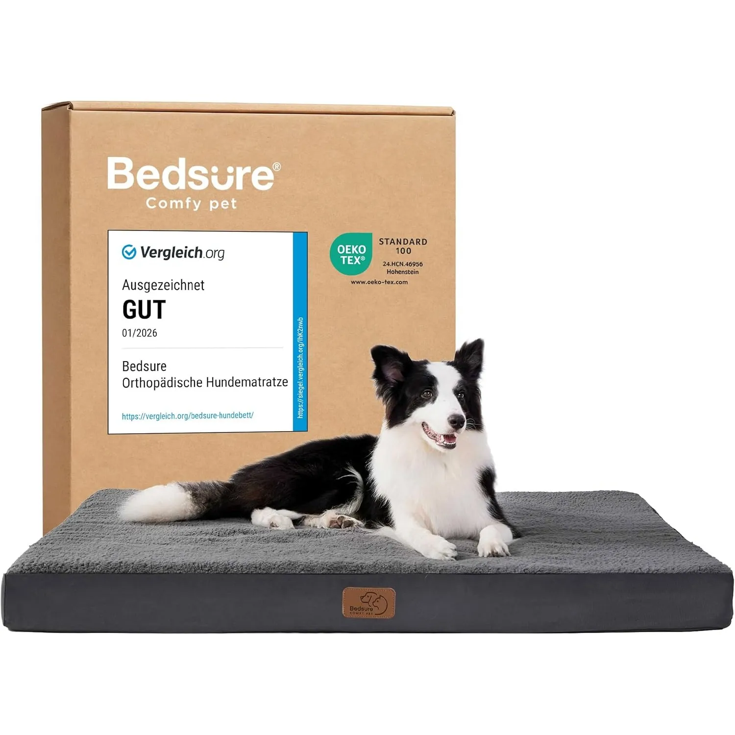 BEDSURE orthopädisches Hundebett Grosse Hunde - 112x81x7.6cm Hundekissen waschbar Hundematte mit abnehmbarem Plüsch-She…