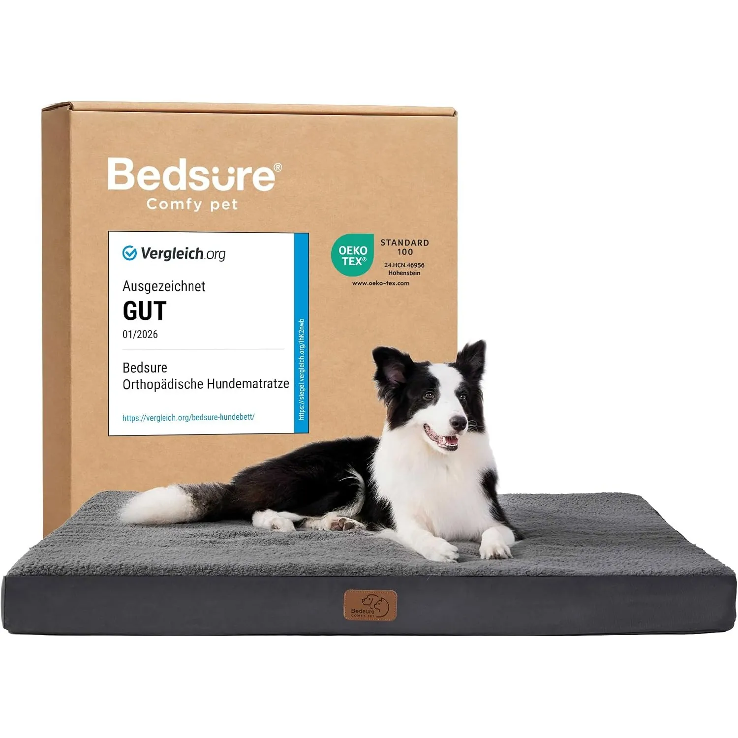 BEDSURE Orthopädisches Hundebett Große Hunde waschbar, 91x69cm dunkelgrau