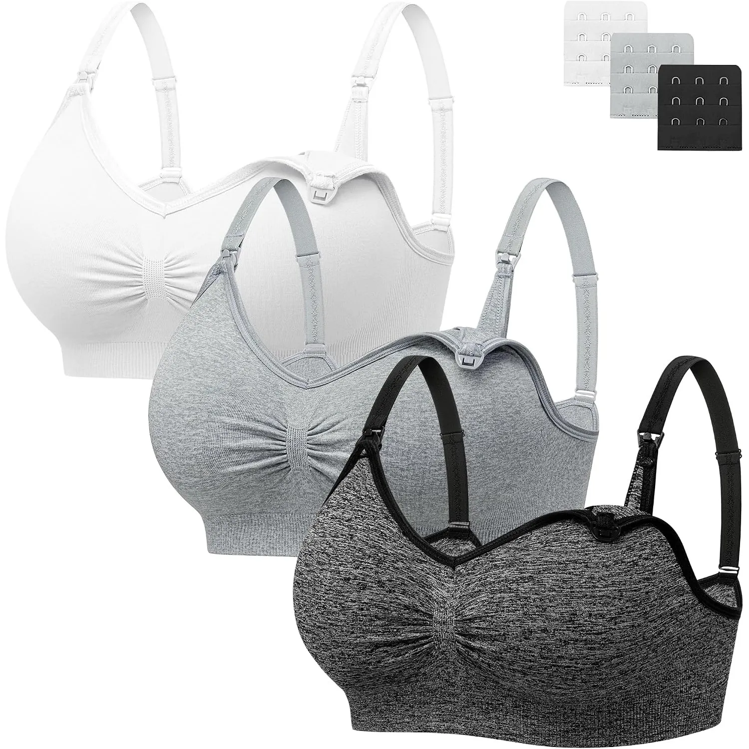 HBselect Nahtloser Schwangerschafts Still BH mit extra BH-Verlängerungen | 3er Set Still-BHs ohne Bügel, viele Farben &…