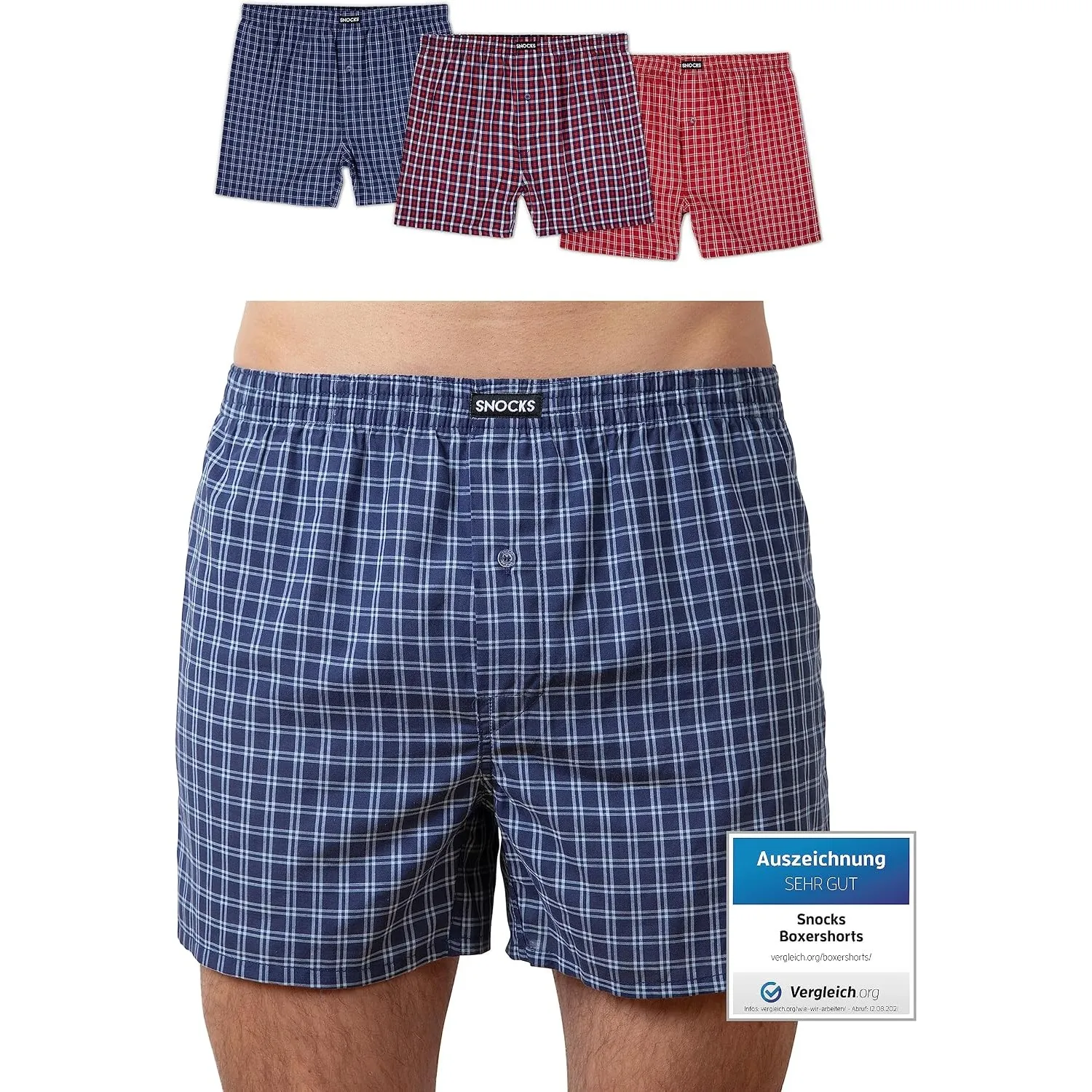 Snocks American Boxershorts Herren aus Bio-Baumwolle, 3er-Pack