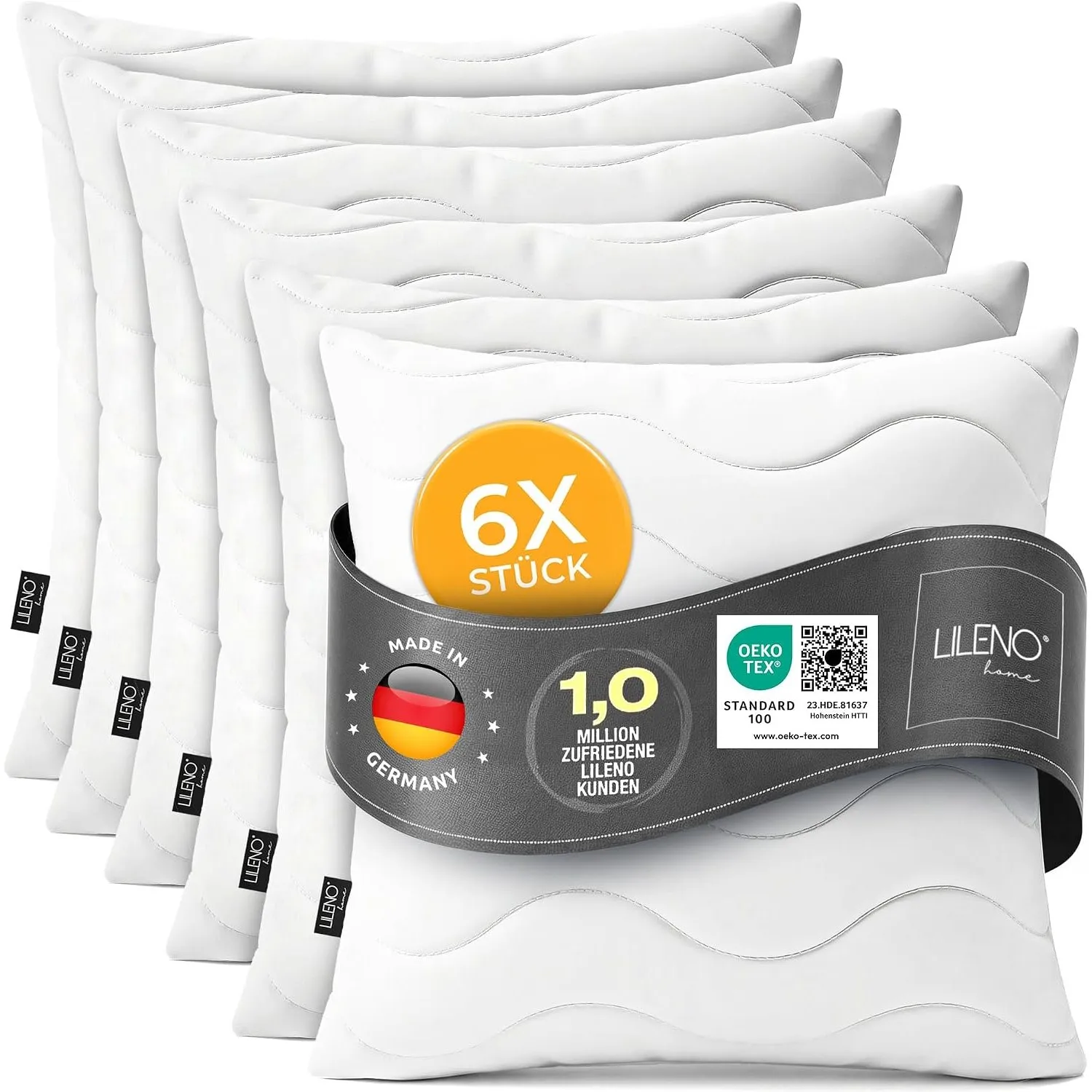 LILENO HOME Kissen 50x50 (6er Set) – 95 °C waschbar, Ökotex 100