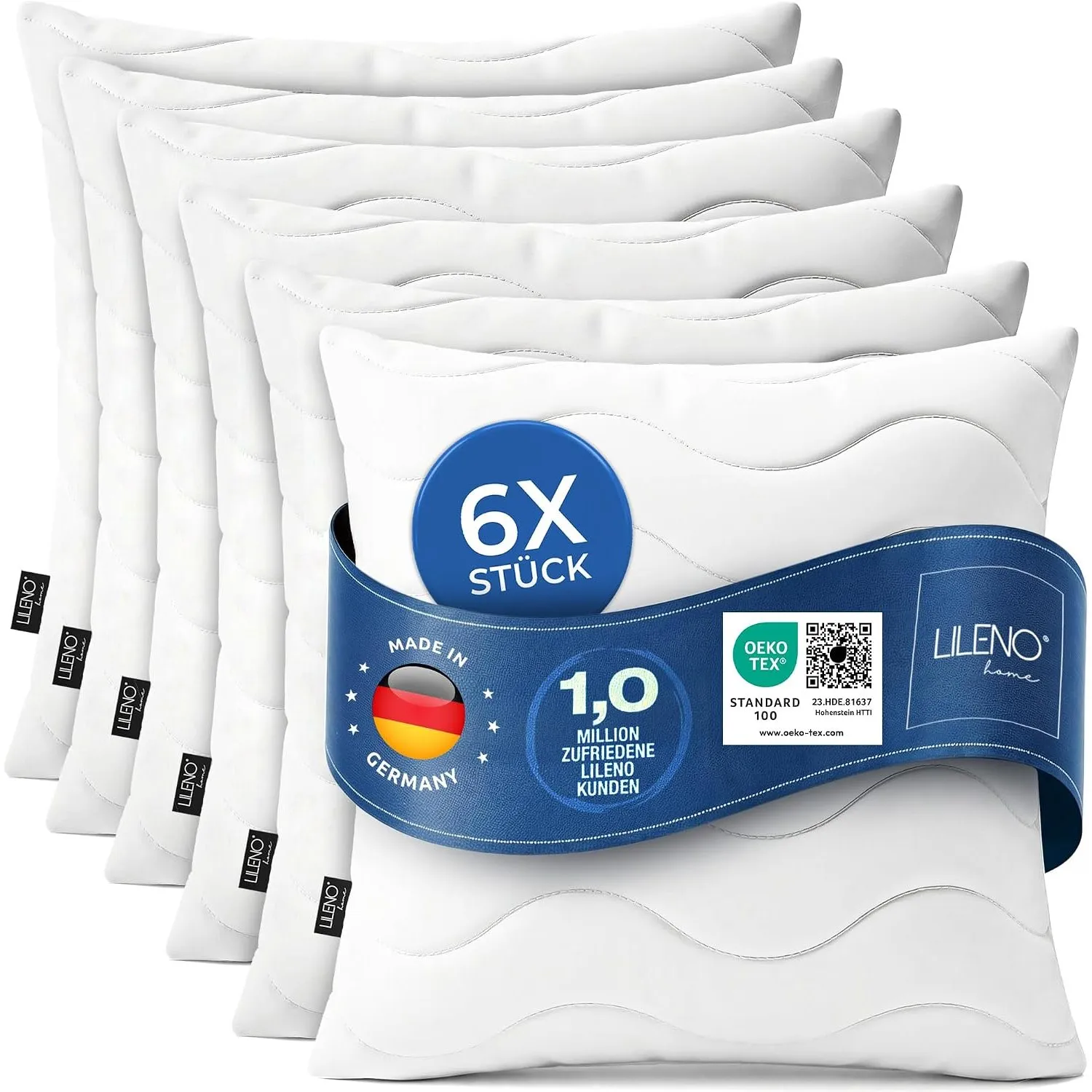 LILENO HOME Kopfkissen 80x80 (6er Set) – 95°C waschbar, Ökotex 100