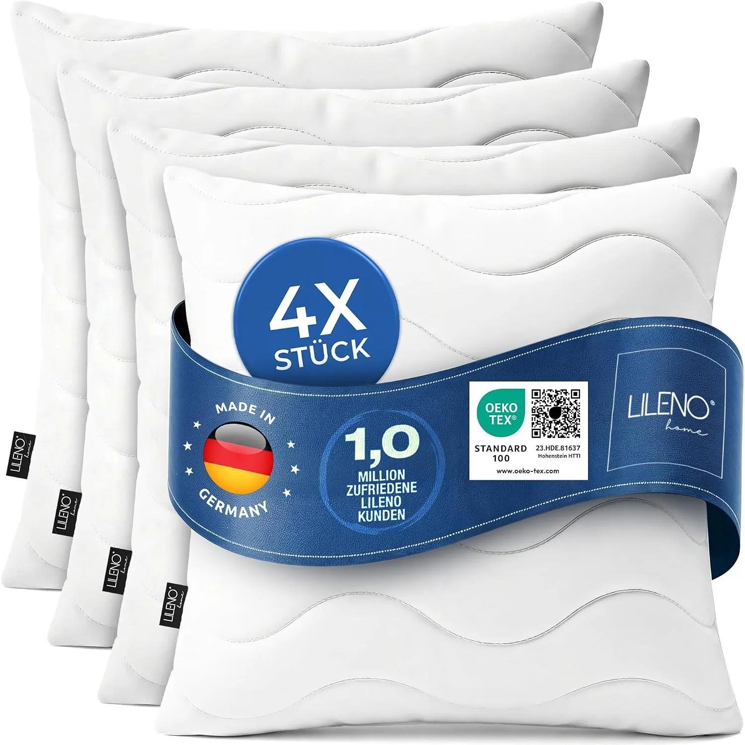 LILENO HOME Kopfkissen 80x80 (4er Set) – 95°C waschbar, Ökotex 100