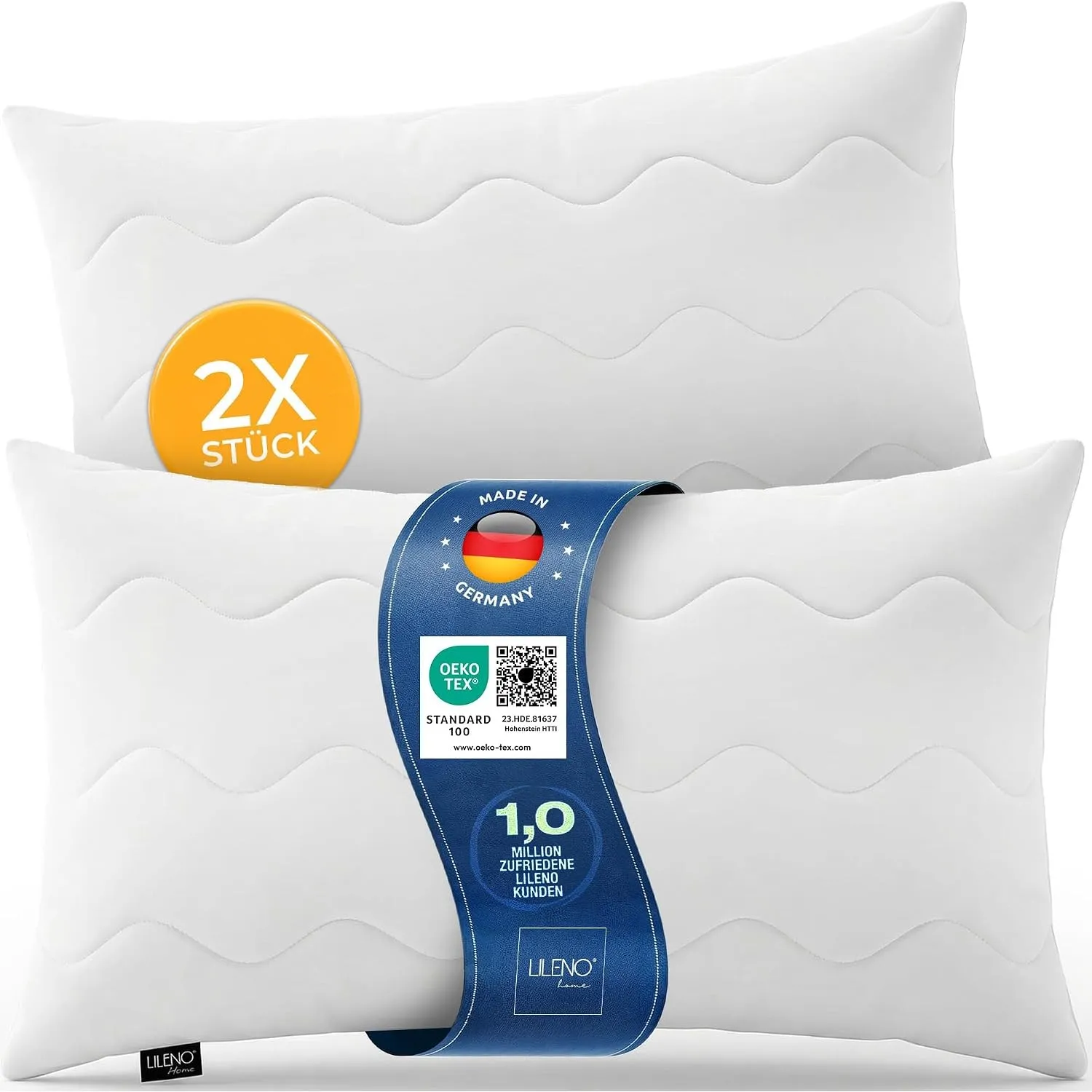 LILENO HOME Allergiker Kopfkissen 40x80 (2er Set) – 95°C waschbar, Oeko-Tex & Made in DE – Kissen 40x80 anpassbar für h…