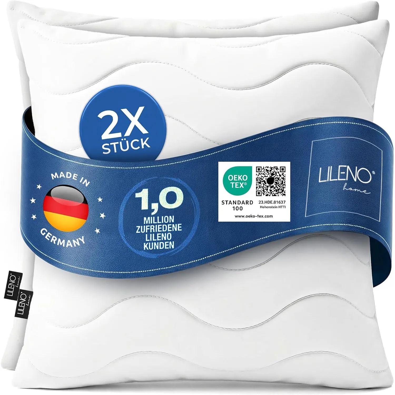 LILENO HOME Kopfkissen 80x80 (2er Set) – 95°C waschbar, Ökotex 100