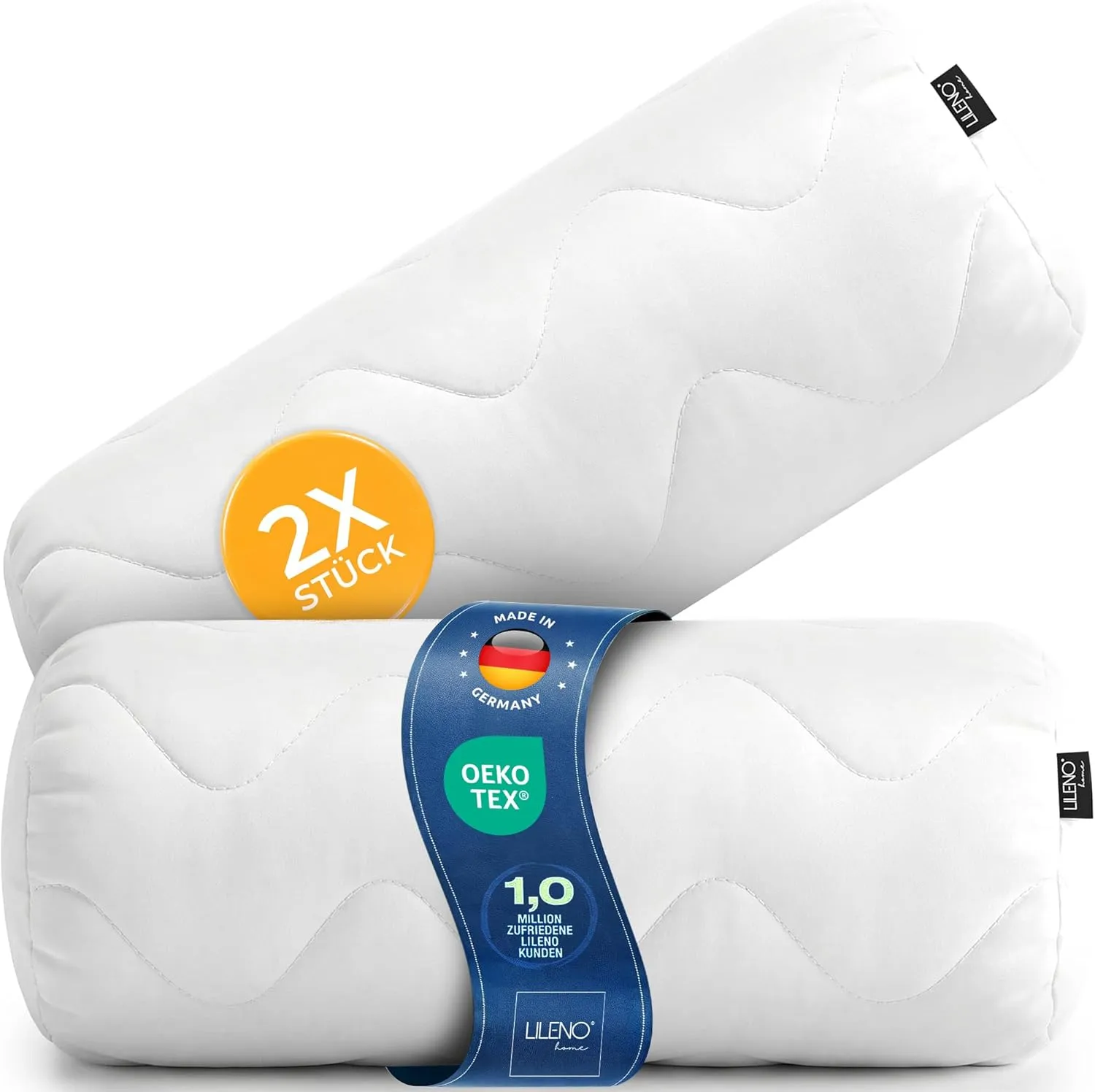LILENO HOME Nackenrolle 15x40 (2er Set) – 95 °C waschbar, Oeko-Tex, Made in DE – Allergiker Kissenrolle für optimale En…