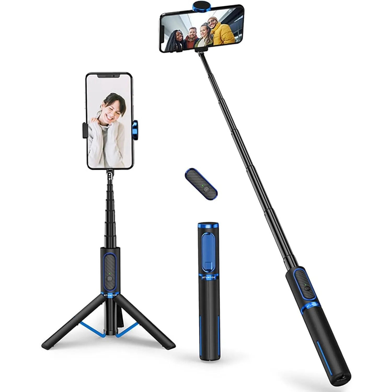 ATUMTEK Selfie Stick Stativ, 3-in-1 Ausziehbares Aluminium Handy Stativ mit kabelloser Bluetooth-Fernbedienung, Kompati…