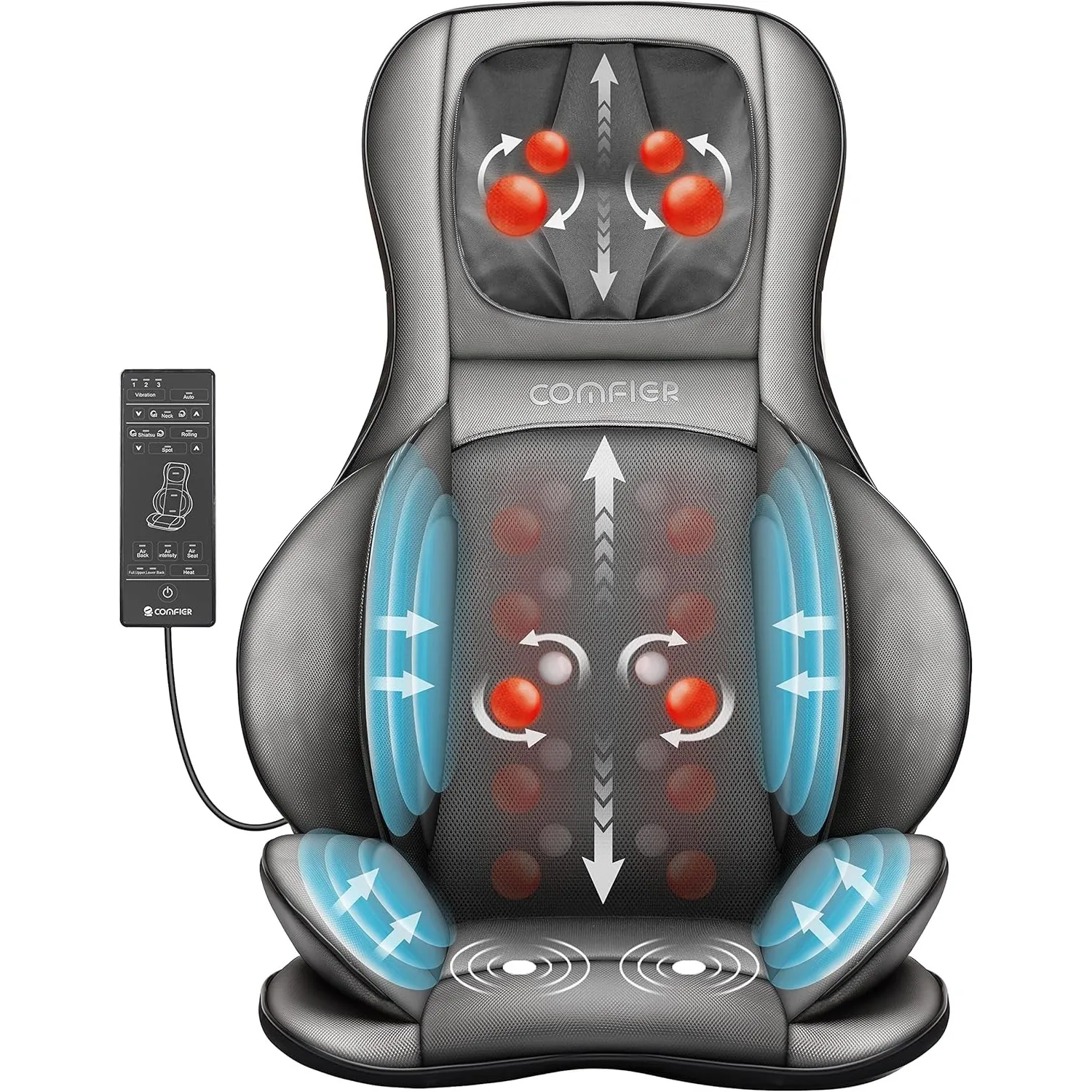 COMFIER Shiatsu Massagesitzauflage mit Wärme | 3D-Knetmassage, Rollenmassage, Vibrations- und Luftkompression, Rückenma…