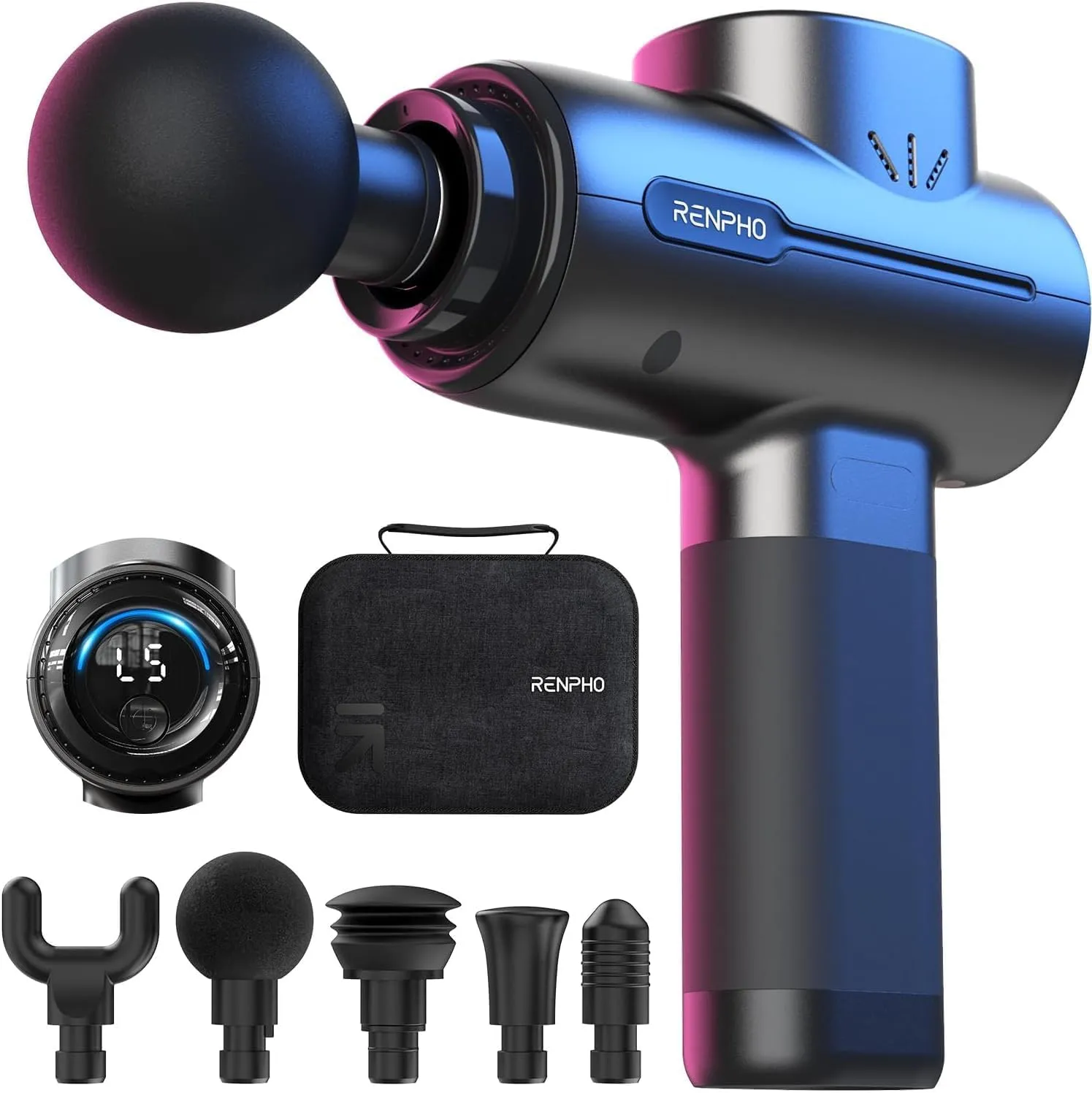 Massagepistole Massage Gun, RENPHO Massagepistole bis zu 3200U/min Massagegerät mit 2500mAh Akku und USB C Ladeanschluss zur Muskel Massage Entspannen, Schwarz