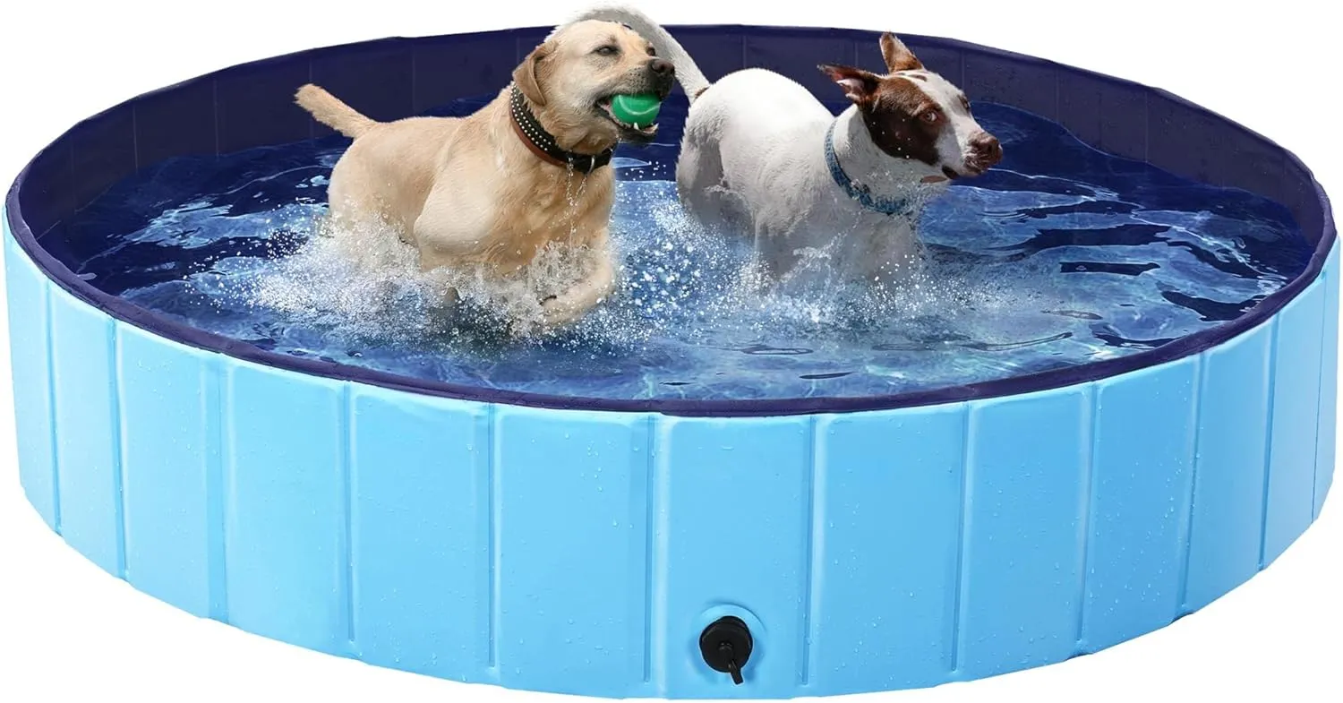Yaheetech Foldable Dog Pool, Paddling Pool for Dogs, Anti-Slip Panels, Quick Drainage, Dog Bath with Bath Brush & 4 Pat…