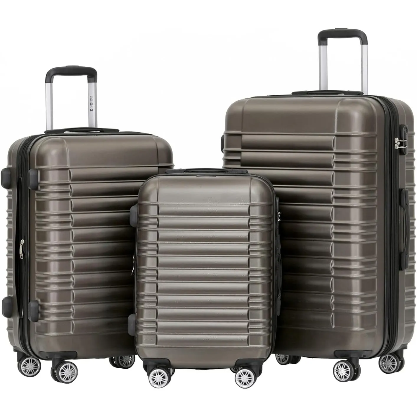 BEIBYE Zwillingsrollen Reisekoffer Koffer Trolleys Hartschale M-L-XL-Set (Coffee, Set)