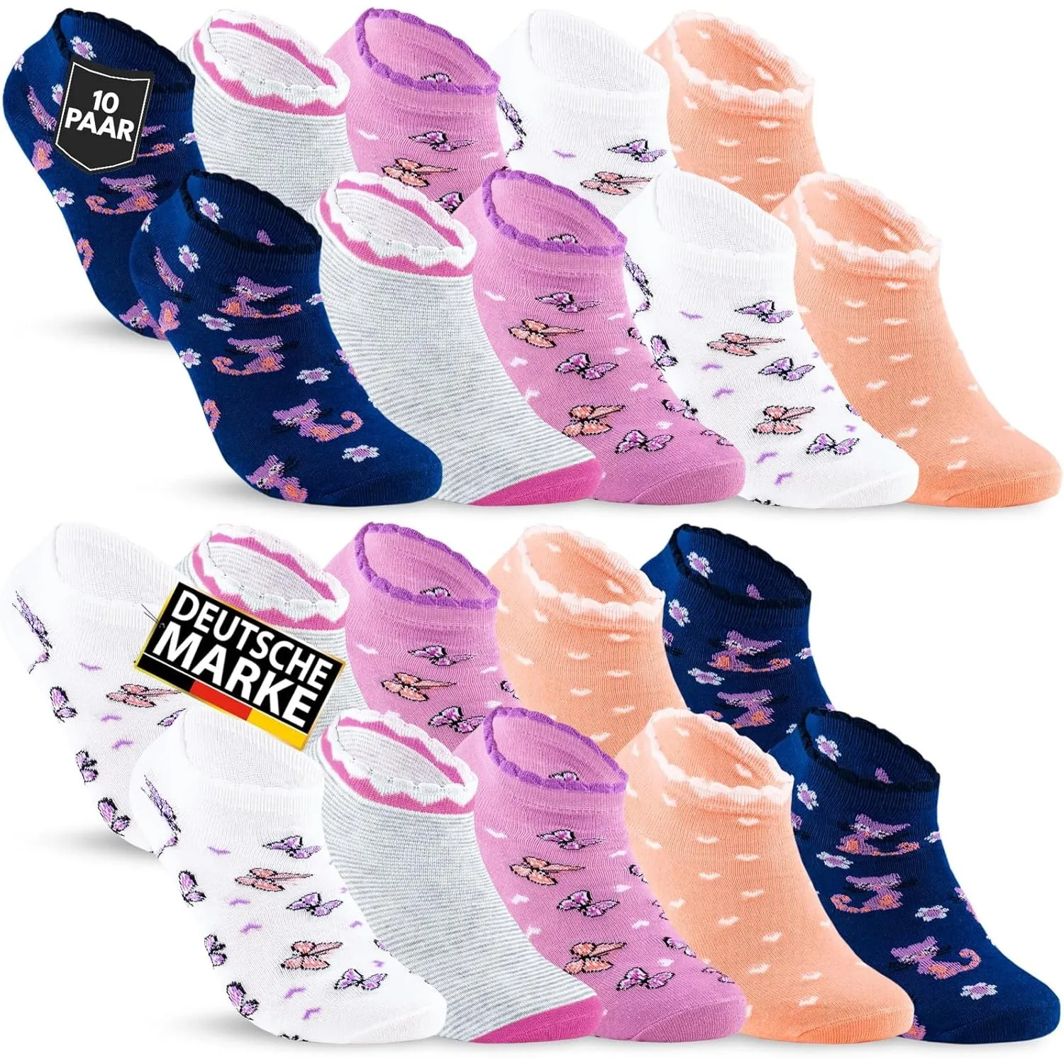 10 Paar Kinder Sneaker Socken Jungen & Mädchen Baumwolle Kindersocken