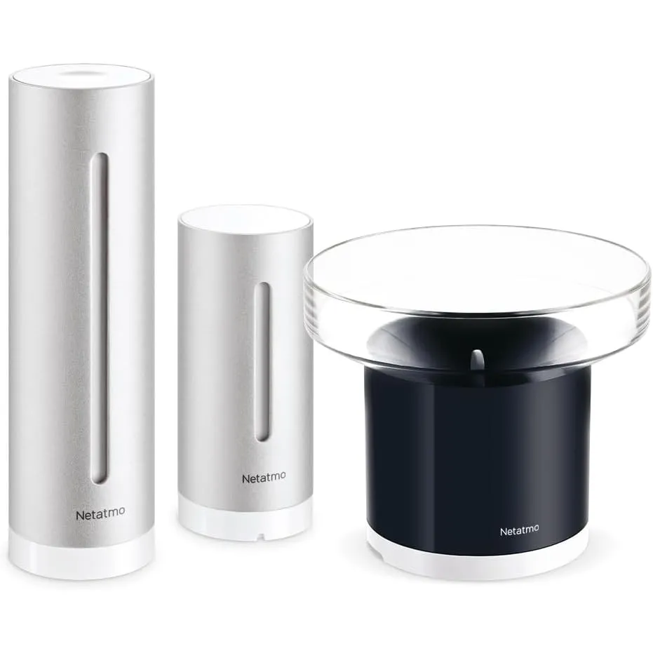 Netatmo Packung mit Wetterstation für Innen und Außen mit drahtlosem Außensensor und intelligentem Regenmesser, Luftfeu…