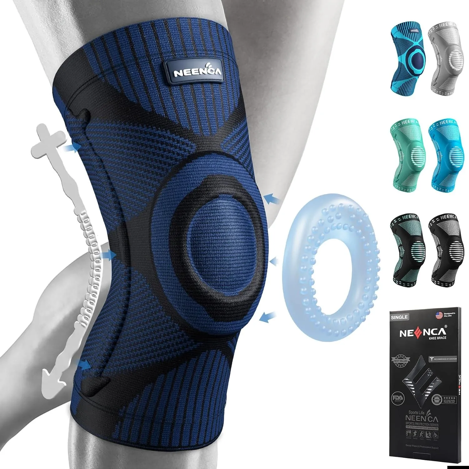 NEENCA Kniestütze, Komprimierte Kniebandage mit Patella Gel Pads & Feder Seitenstabilisatoren, Medizinischer Knieschütz…