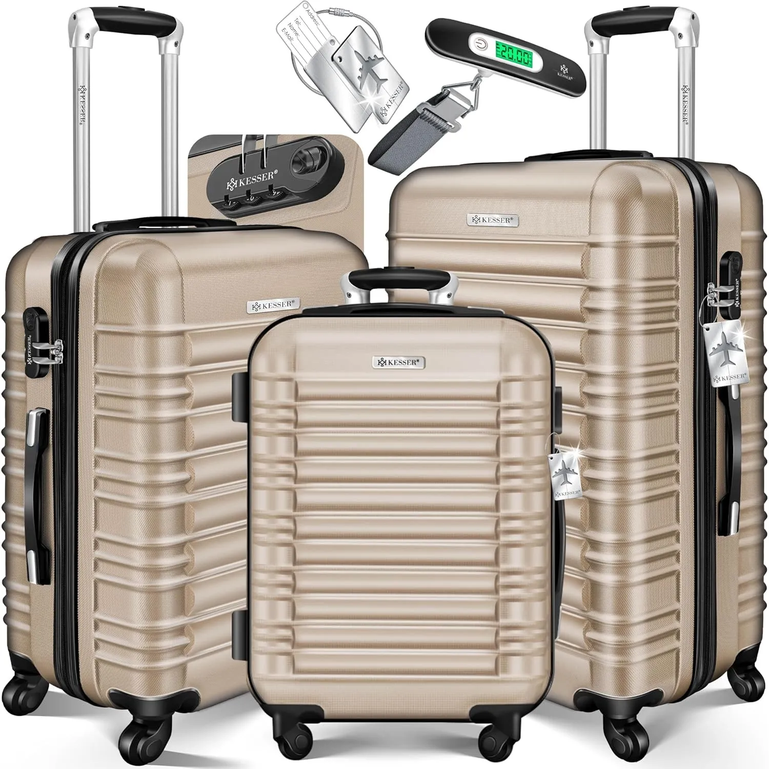 KESSER® 3tlg. Hartschalenkofferset Hartschalenkoffer Reisekoffer Set Reisekofferset Trolley Koffer 4 Rollen ABS-Hartsch…