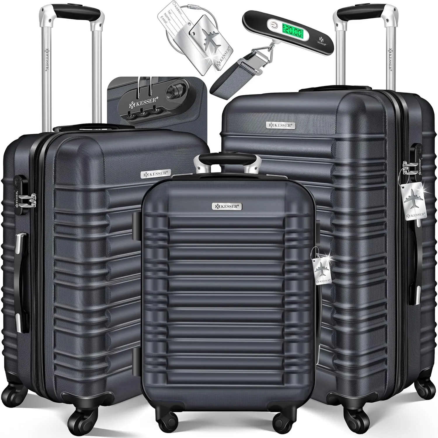 KESSER® 3tlg. Hartschalenkofferset Hartschalenkoffer Reisekoffer Set Reisekofferset Trolley Koffer 4 Rollen ABS-Hartsch…
