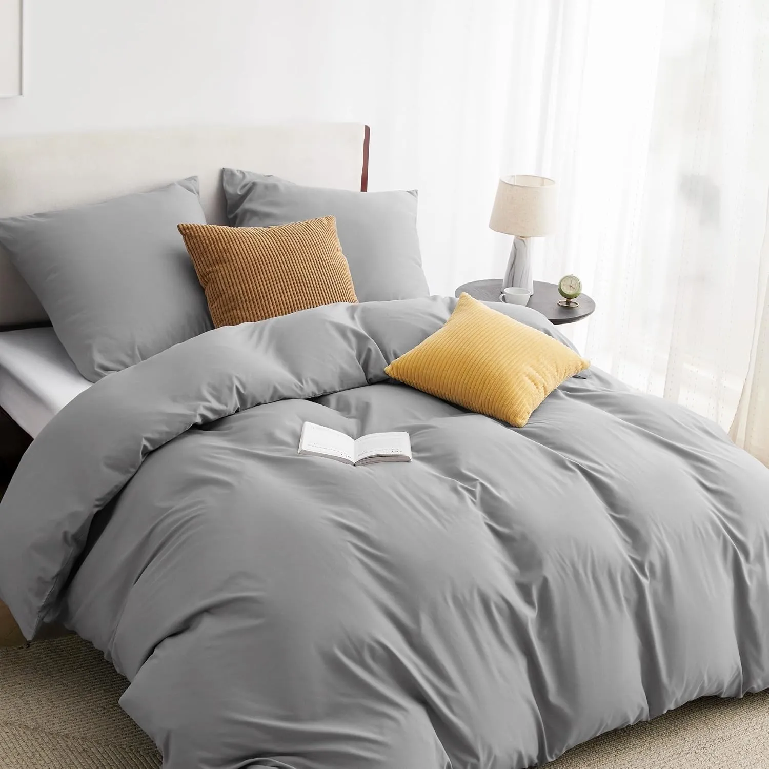 BEDSURE Bettwäsche 155x220 3teilig Grau - 1 Bettbezug 155x220 cm + 2 Kissenbezüge 80X80 cm, ÖKO-TEX Bettwäsche-Sets Gra…
