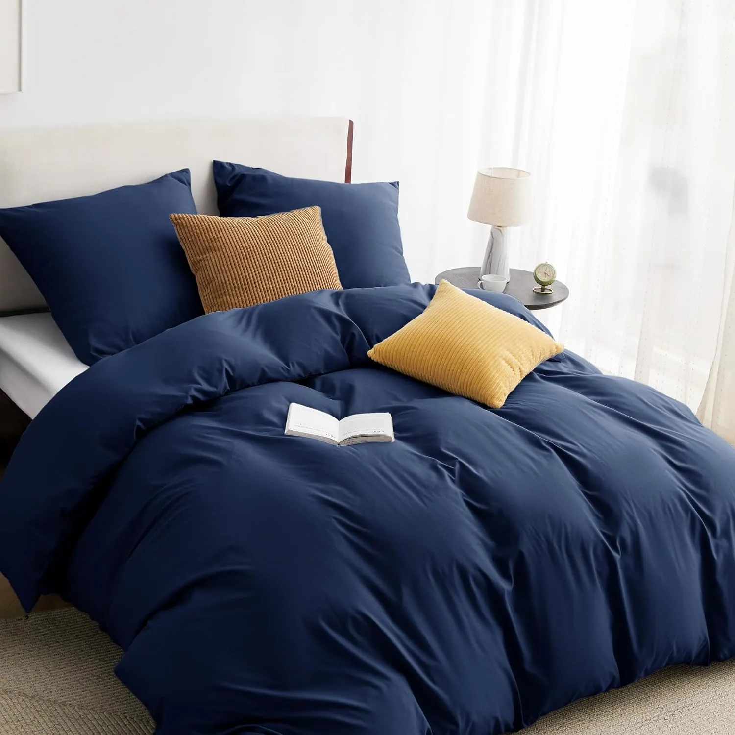 BEDSURE Bettwäsche 200x200 3teilig Marineblau - 1 Bettbezug 200x200 cm + 2 Kissenbezüge 80X80 cm, ÖKO-TEX Bettwäsche-Se…