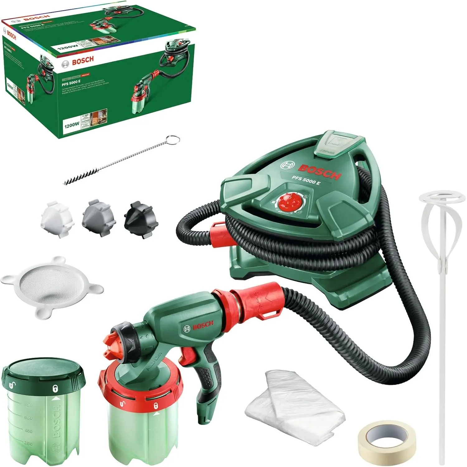 Bosch Farbsprühsystem PFS 5000 E (1200 W, 2x Farbbehälter 1000 ml, Düsen für Wandfarben, Lackfarben, Lasuren, im Karton…