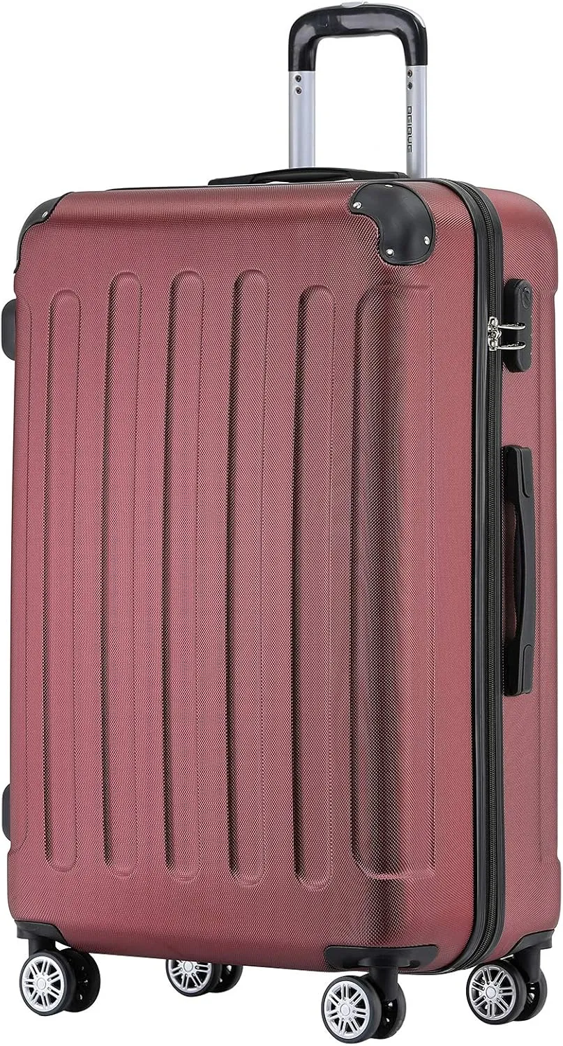 BEIBYE Hartschalen-Koffer Trolley Rollkoffer Reisekoffer Handgepäck 4 Rollen (M-L-XL-Set) (Weinrot, XL)
