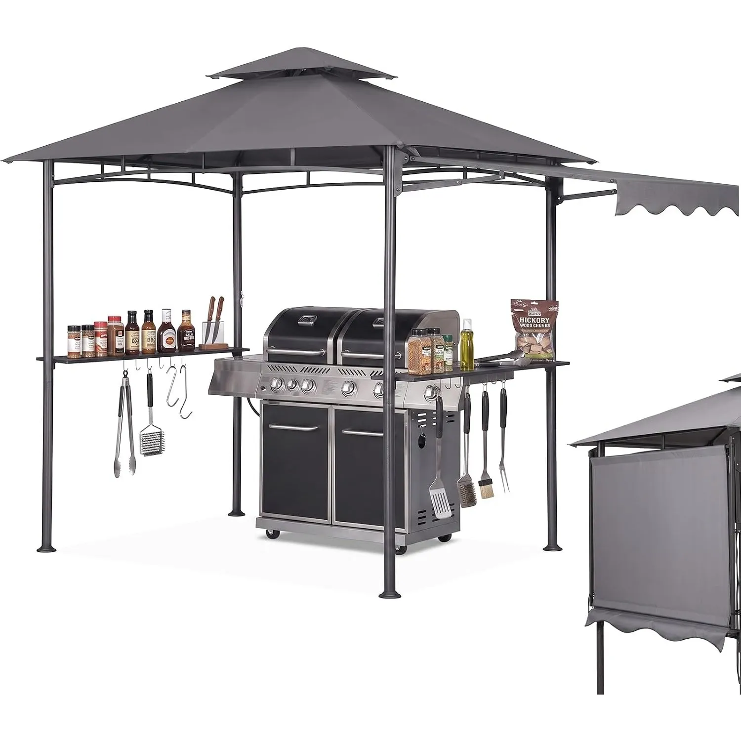 Sekey grillpavillon Winterfest wetterfest mit Seitenmarkise, Seitenregalen, Haken & Flaschenöffner, sekundenschnell auf…