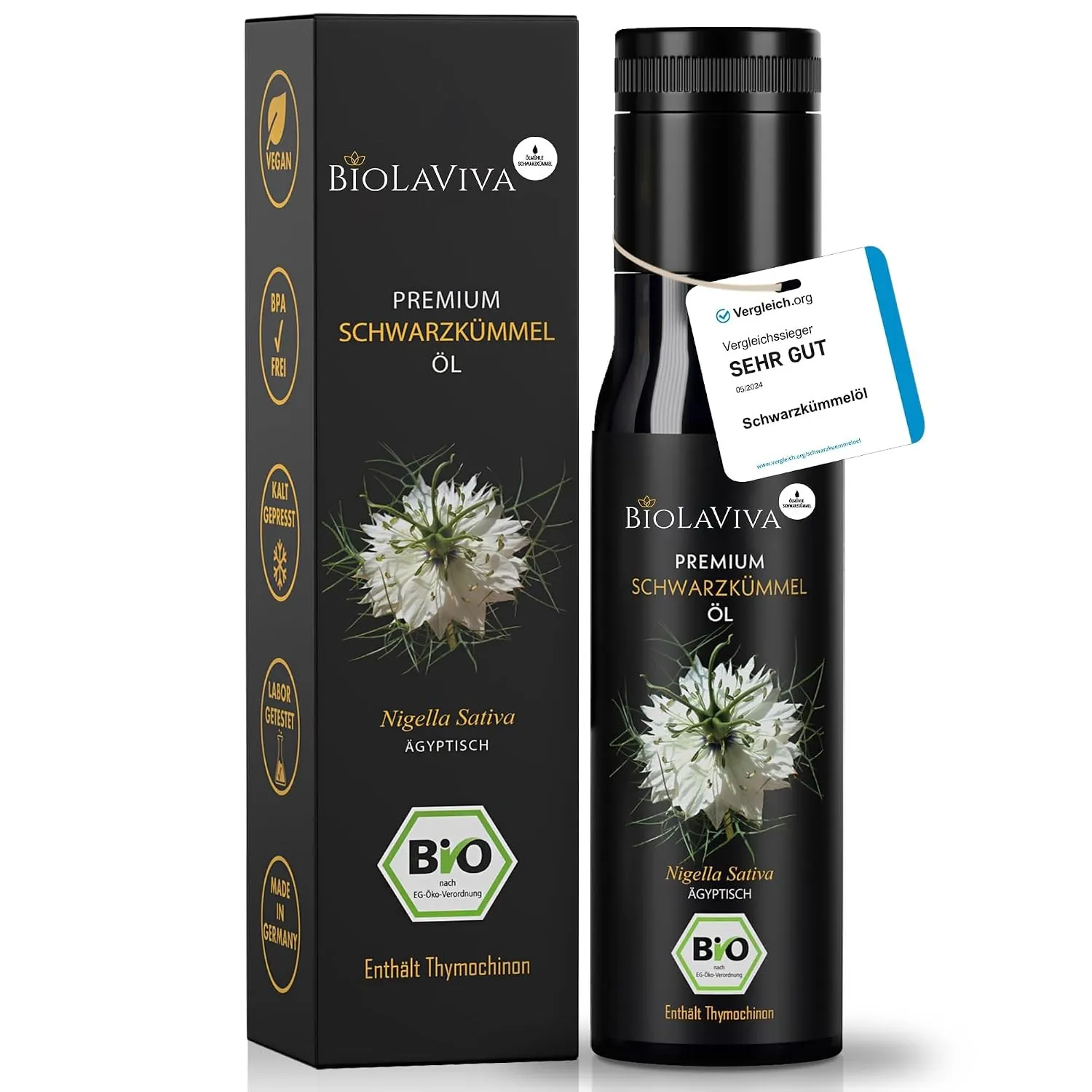Premium BIO Schwarzkümmelöl – kaltgepresst & ungefiltert – hoher Thymochinongehalt - 100% Nigella sativa aus Ägypten – …