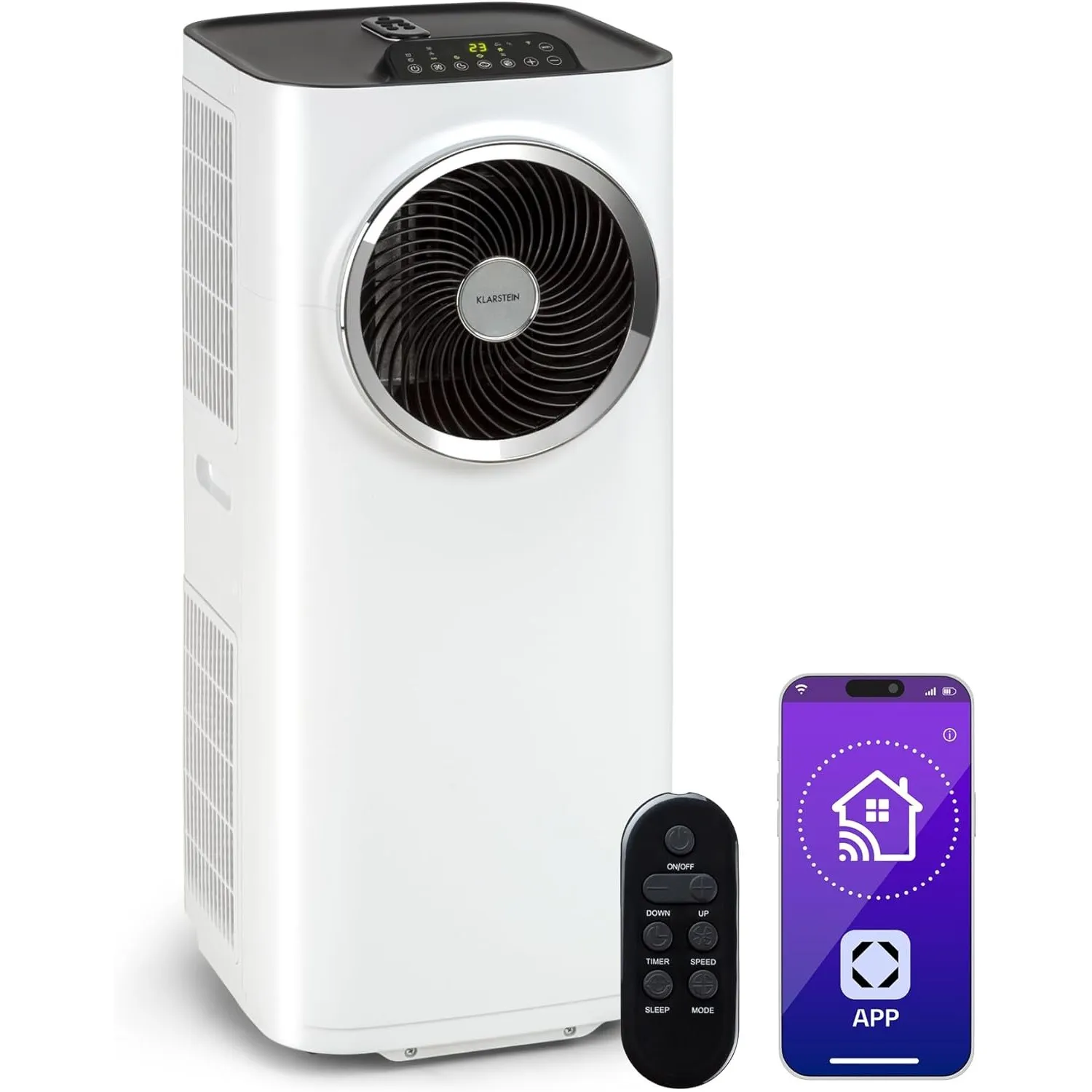 Klarstein Kraftwerk Smart 10K Mobiles Klimagerät – 10000 BTU, 29-49 m², App & Alexa Steuerung, 3-Stufen Ventilator, 23 …