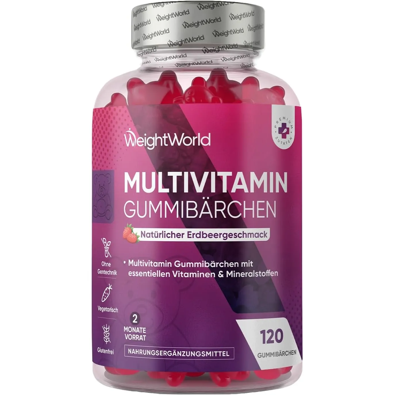 WeightWorld Multivitamin Gummibärchen - 120 Vitamin Komplex mit 13 Zutaten | Mit Zink, Vitamin C, A,D3,E, B9,B5, Biotin…