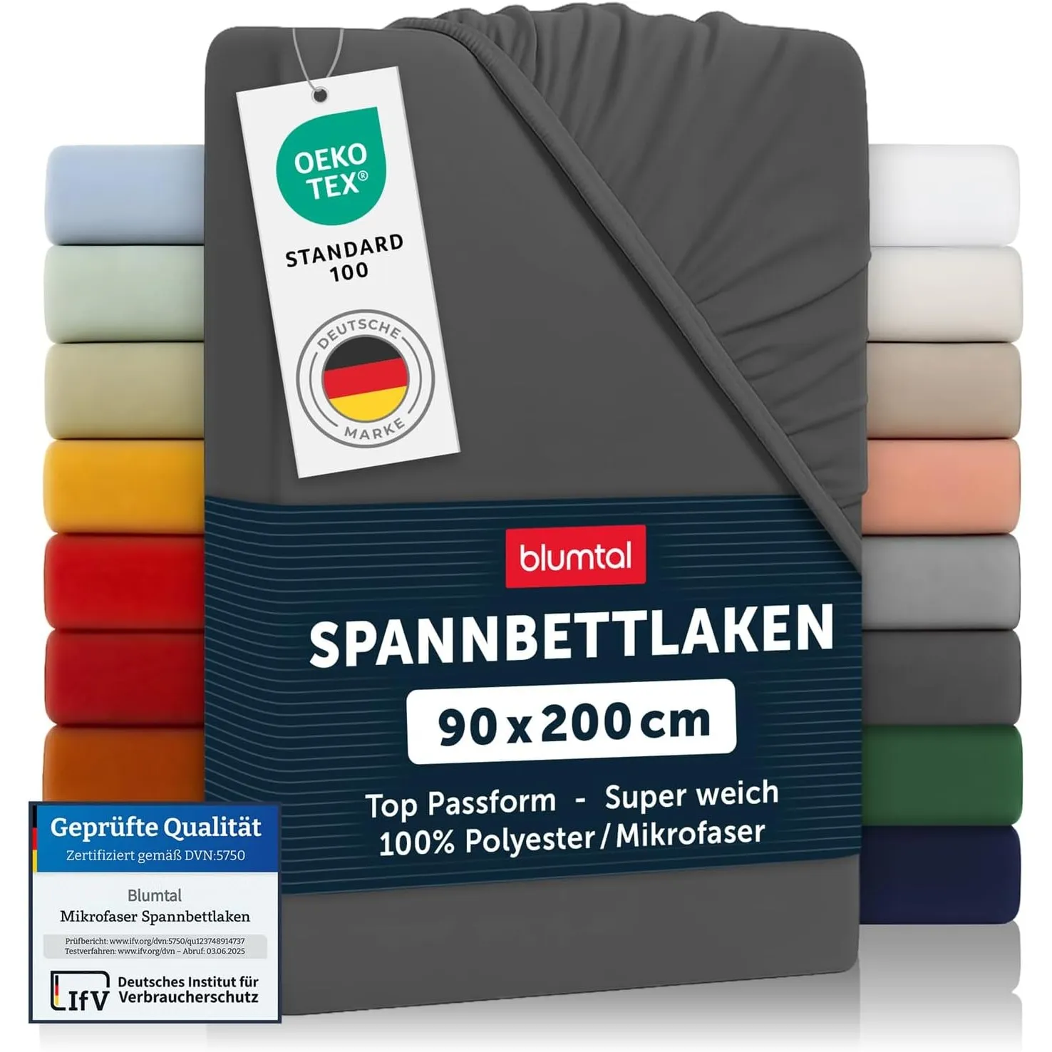 Blumtal® 2er Set Spannbettlaken 90x200x30cm aus Microfaser - Oekotex zertifiziertes Bettlaken Spannbettlaken in Anthraz…