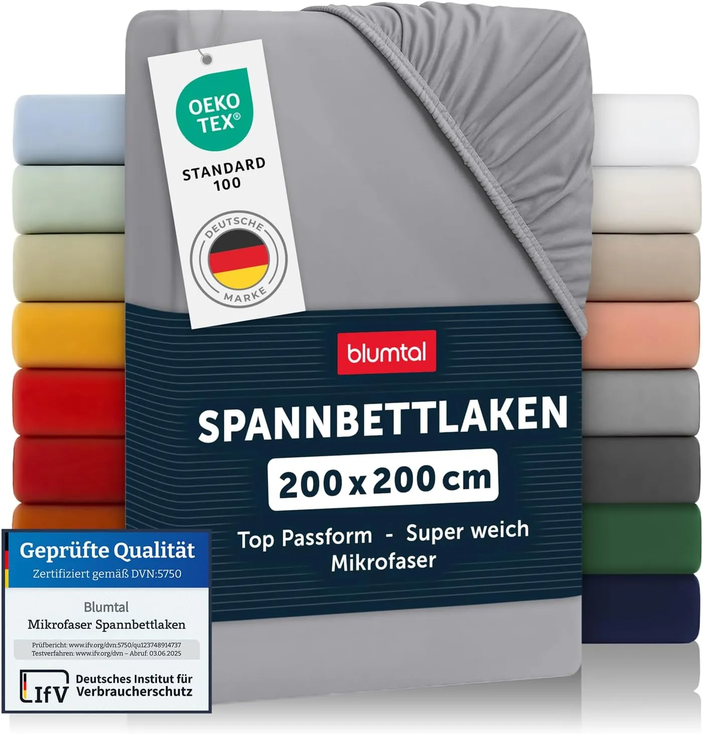 Blumtal® Spannbettlaken 200x200 cm aus Microfaser - Oekotex zertifiziertes Bettlaken - Leintuch 200x200 cm - Grau