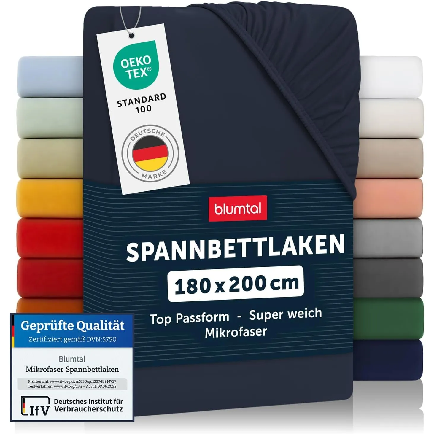 Blumtal® Spannbettlaken 180x200x30cm aus Microfaser - Oekotex zertifiziertes Bettlaken Spannbettlaken in Dark Ocean Blu…