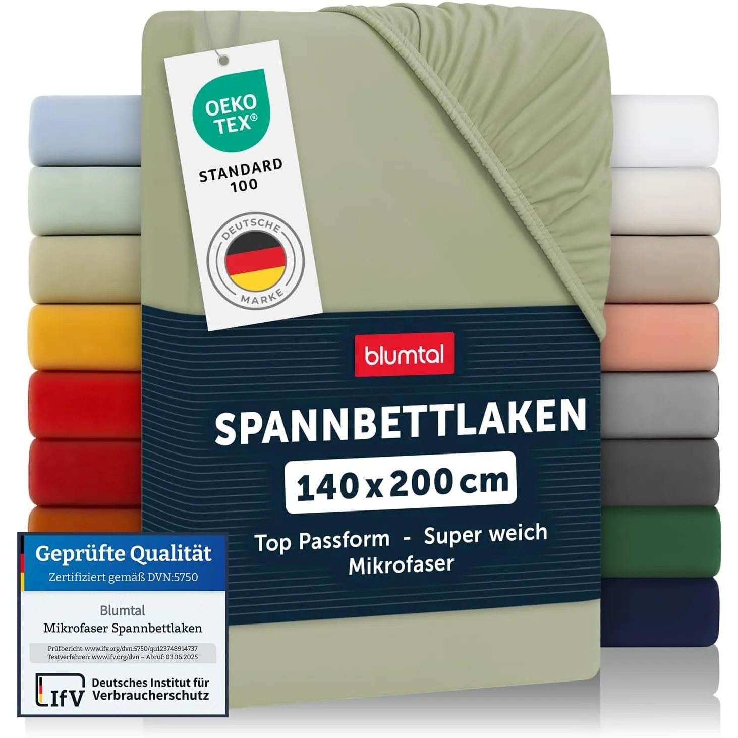 Blumtal® Spannbettlaken 140x200x30cm aus Microfaser - Oekotex zertifiziertes Bettlaken Spannbettlaken in Light Olive Gr…