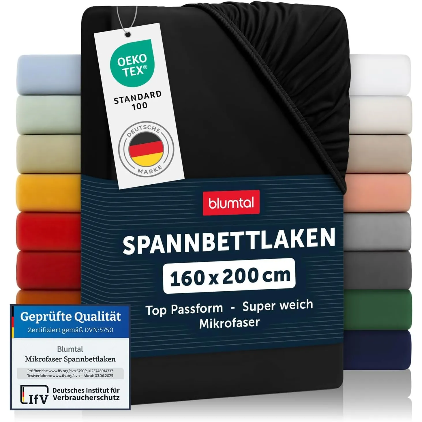 Blumtal® Spannbettlaken 160x200x30cm aus Microfaser - Oekotex zertifiziertes Bettlaken Spannbettlaken in Schwarz