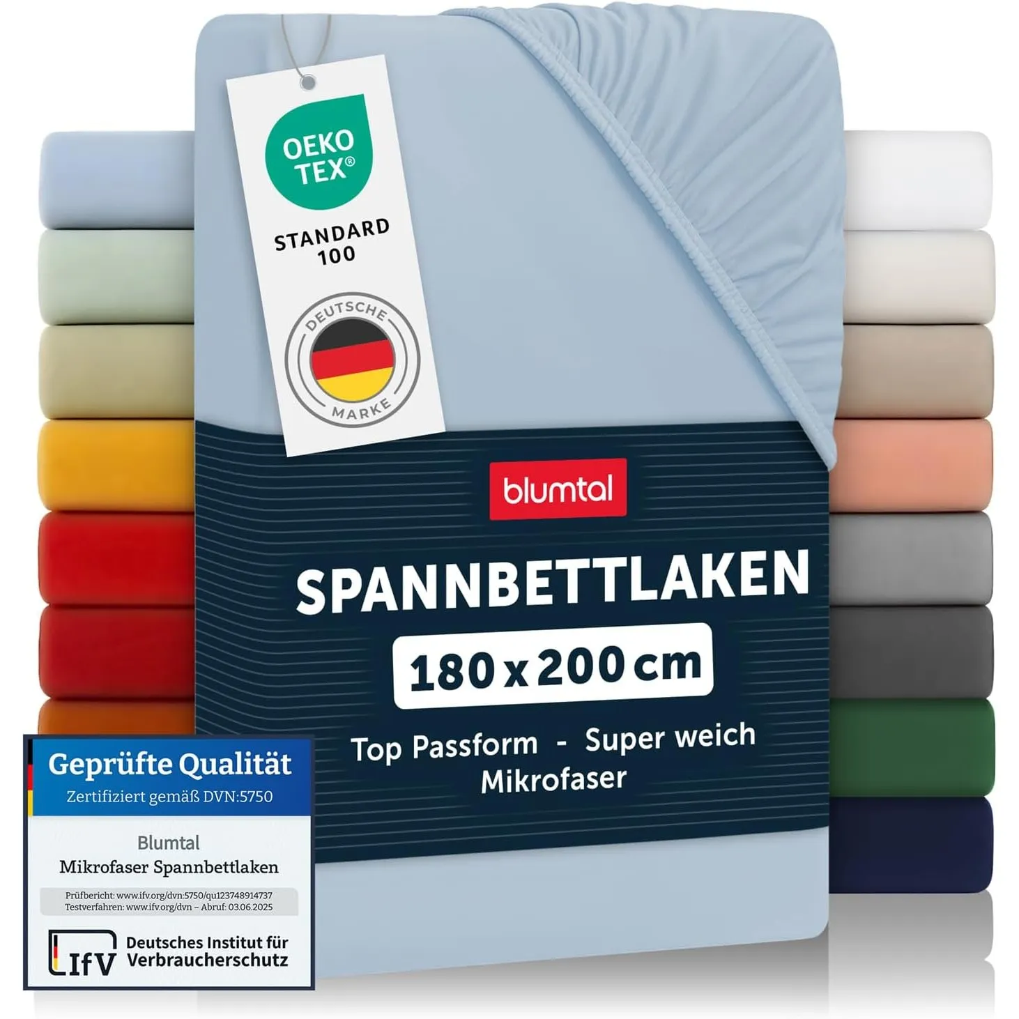 Blumtal® Spannbettlaken 180x200x30cm aus Microfaser - Oekotex zertifiziertes Bettlaken Spannbettlaken in Blau