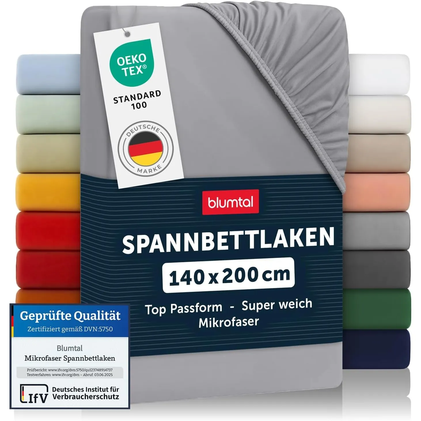 Blumtal® Spannbettlaken 140x200x30cm aus Microfaser - Oekotex zertifiziertes Bettlaken Spannbettlaken in Grau