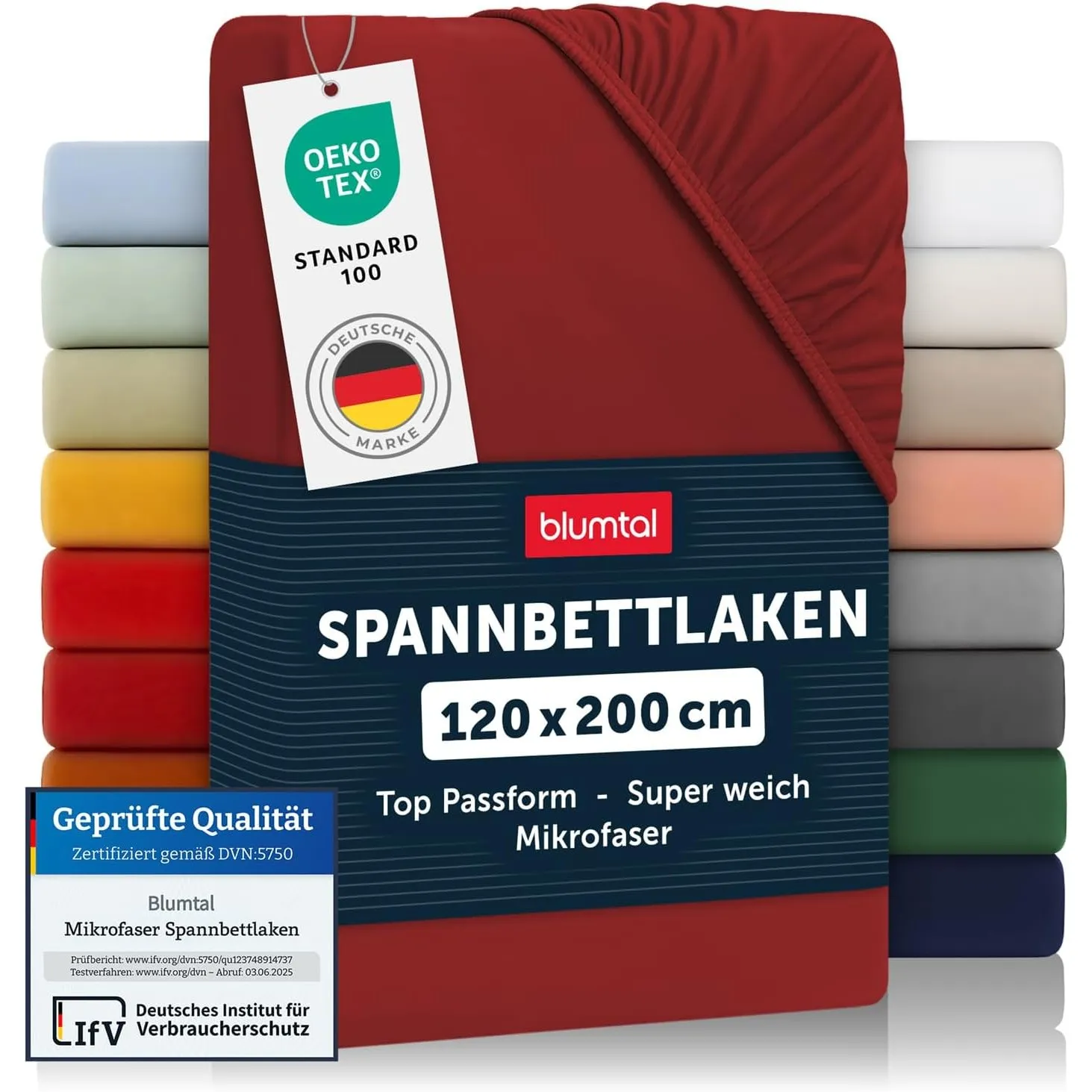 Blumtal® Spannbettlaken 120x200x30cm aus Microfaser - Oekotex zertifiziertes Bettlaken Spannbettlaken in Aurora Red - R…